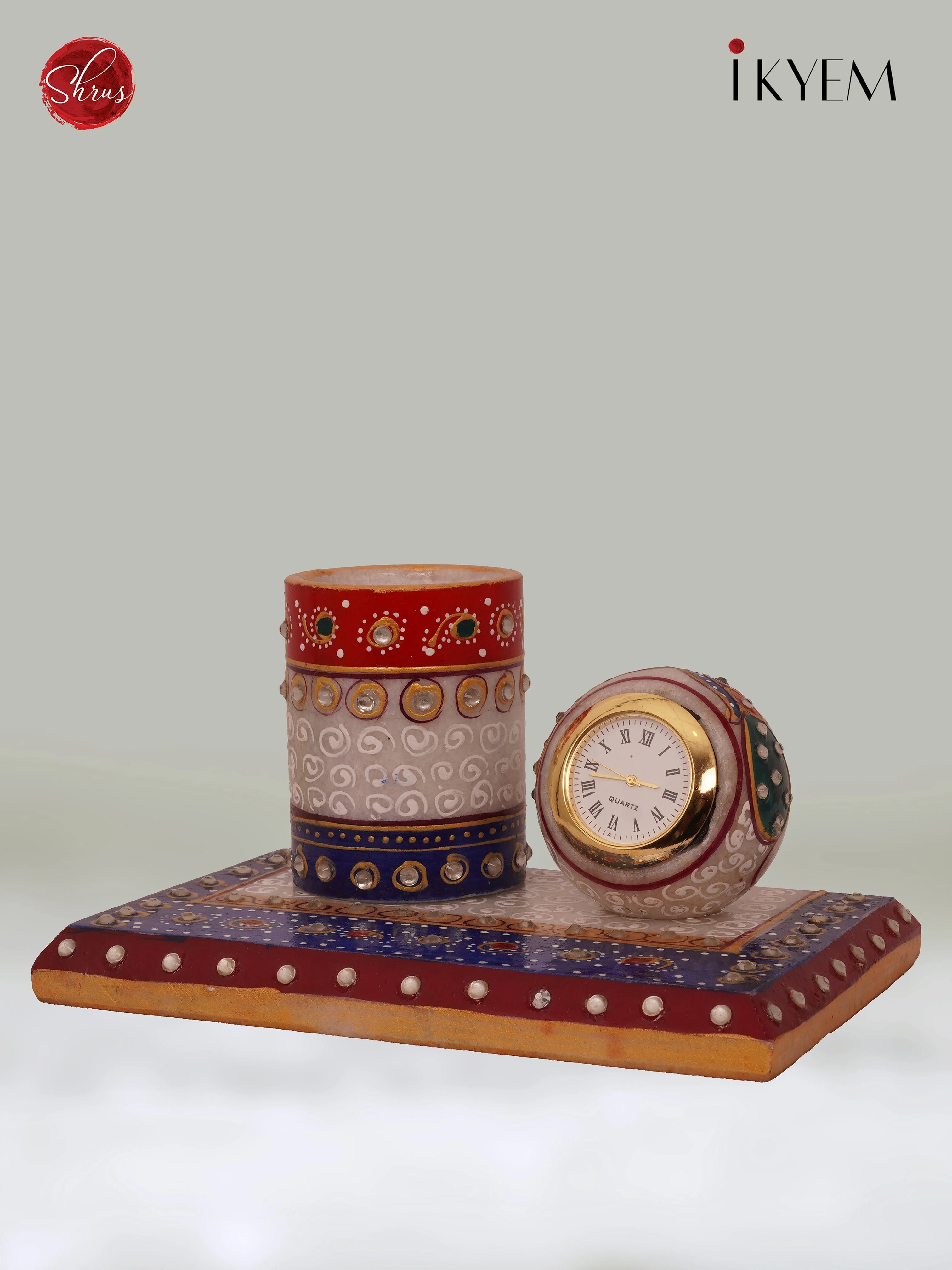 Meenakari Art Marble Desk Clock