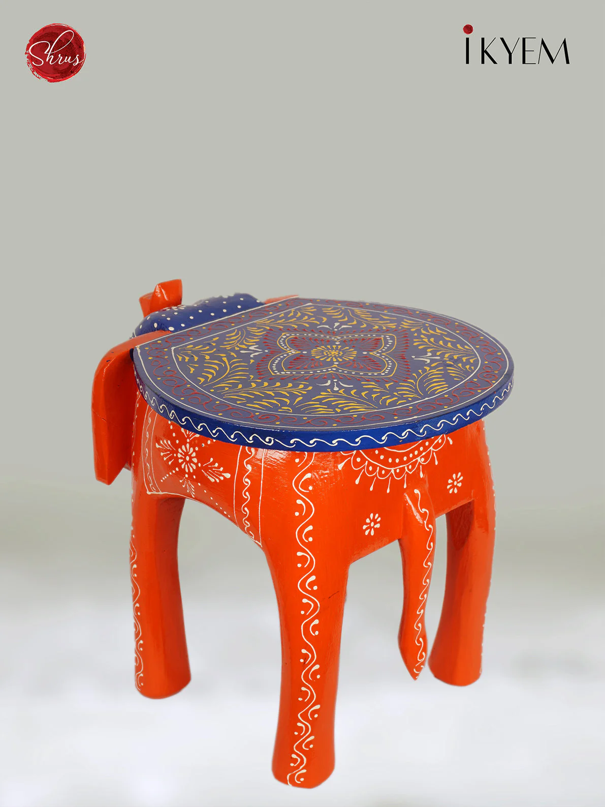 Wooden Hand Painted Elephant Stool - 12 Inch -3I08265 - Image 4