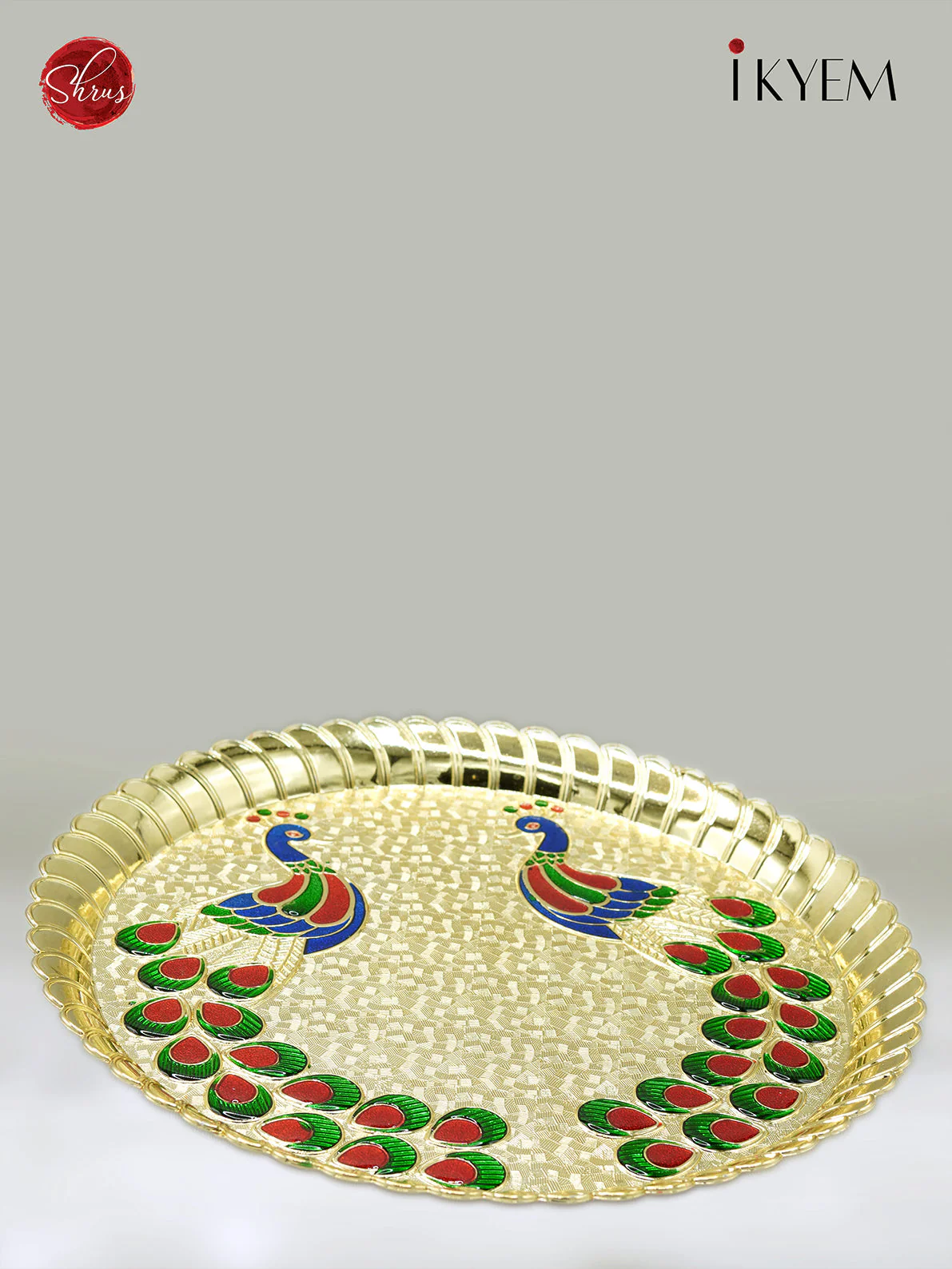 Meenakari Peacock Pooja Thali Plate - Pooja Article - Image 2