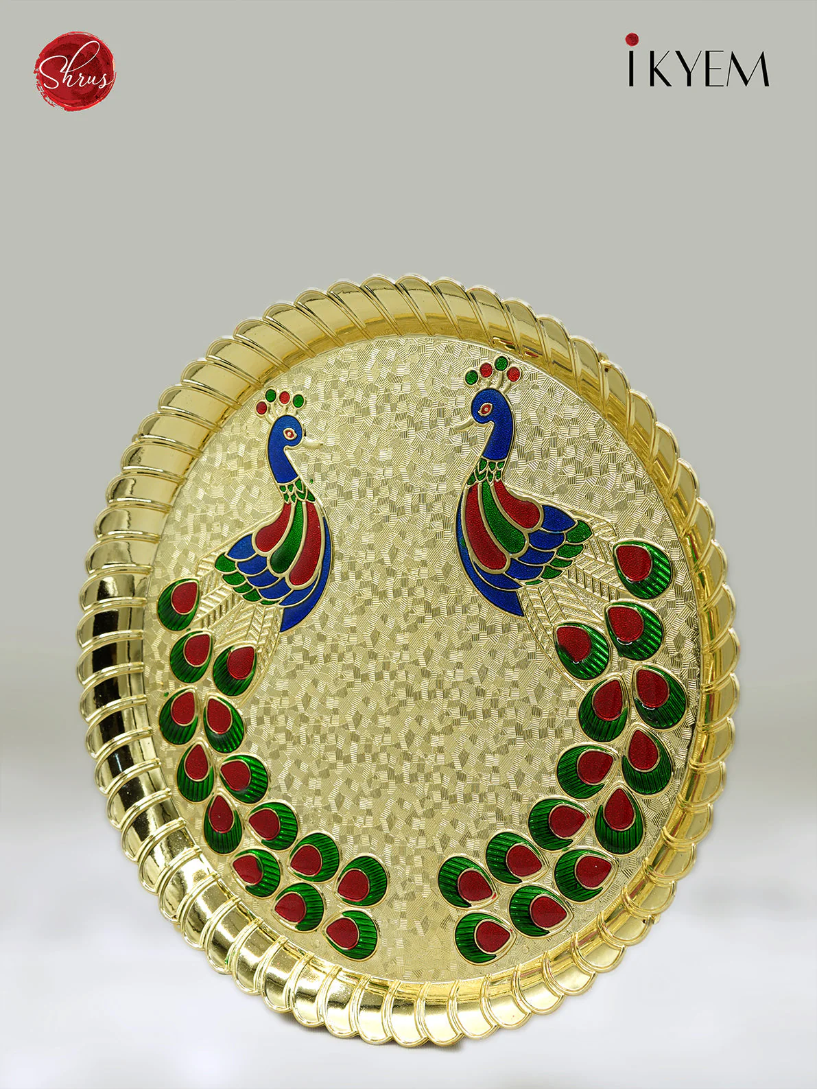 Meenakari Peacock Pooja Thali Plate - Pooja Article - Image 3