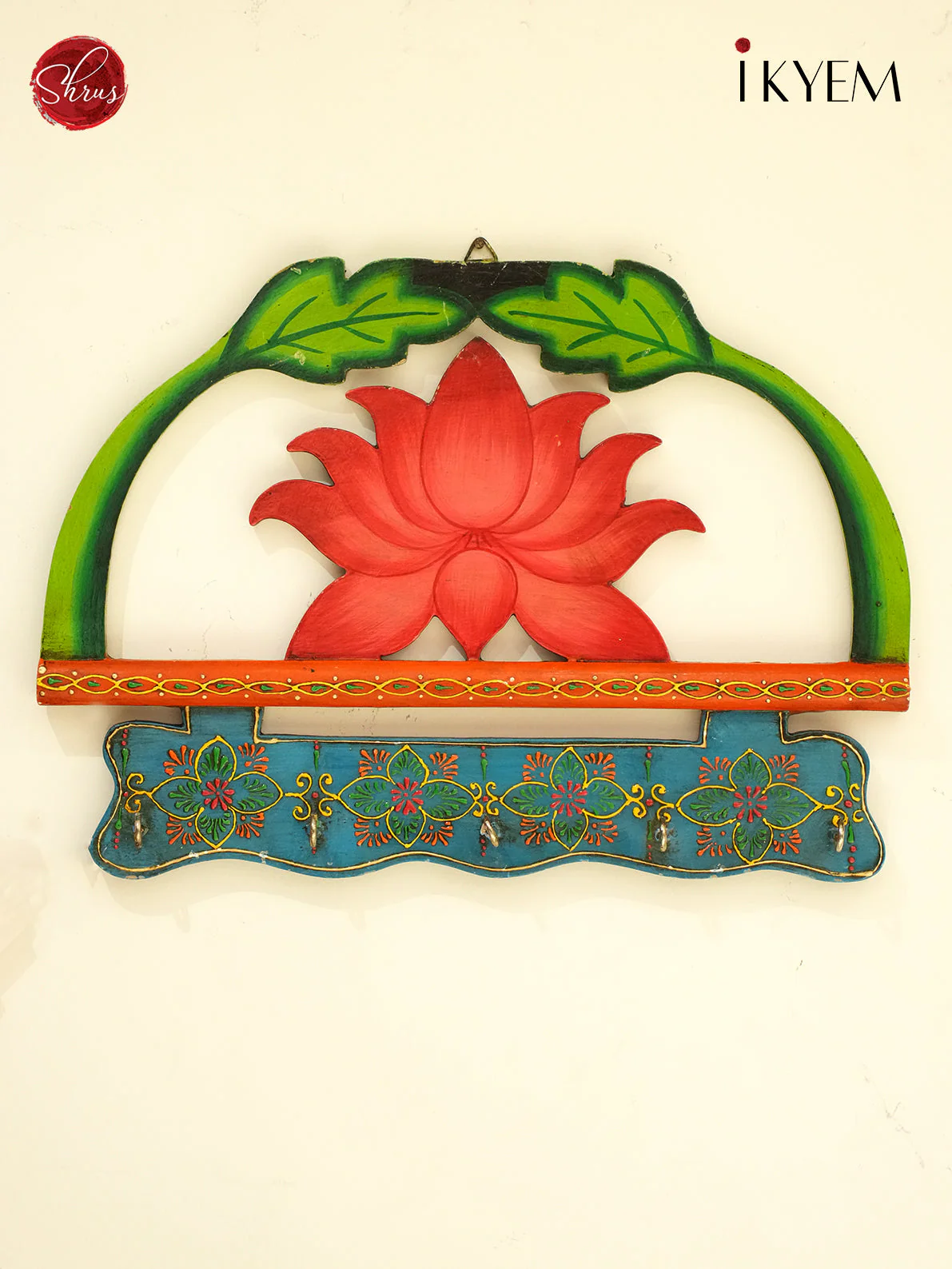 Wooden hand painted lotus key holder
