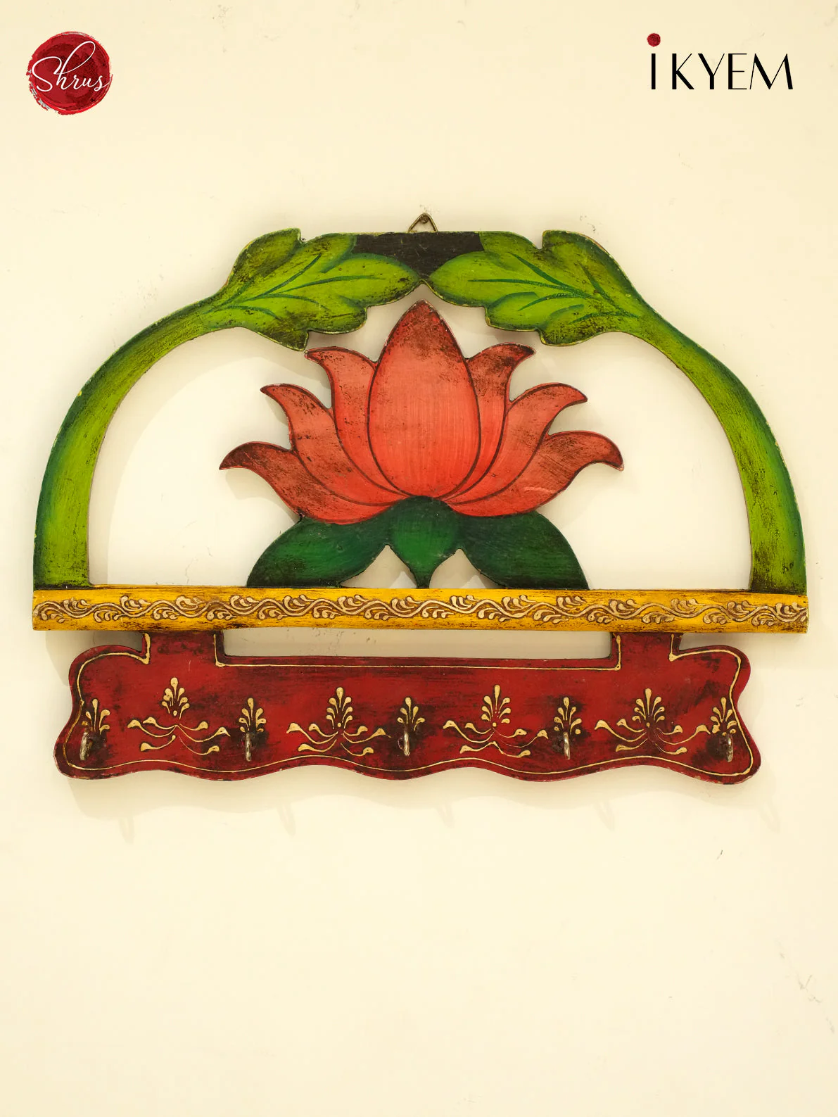 Wooden hand painted lotus key holder