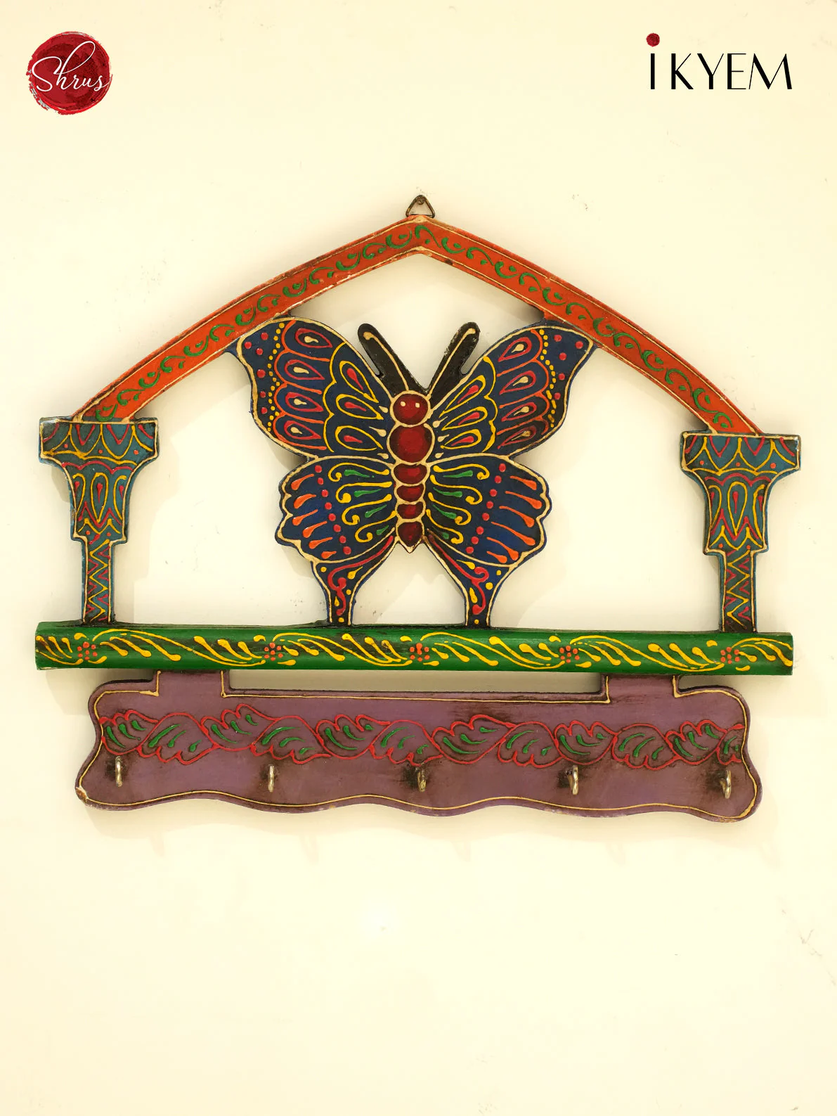 Handpainted wooden butterfly key holder