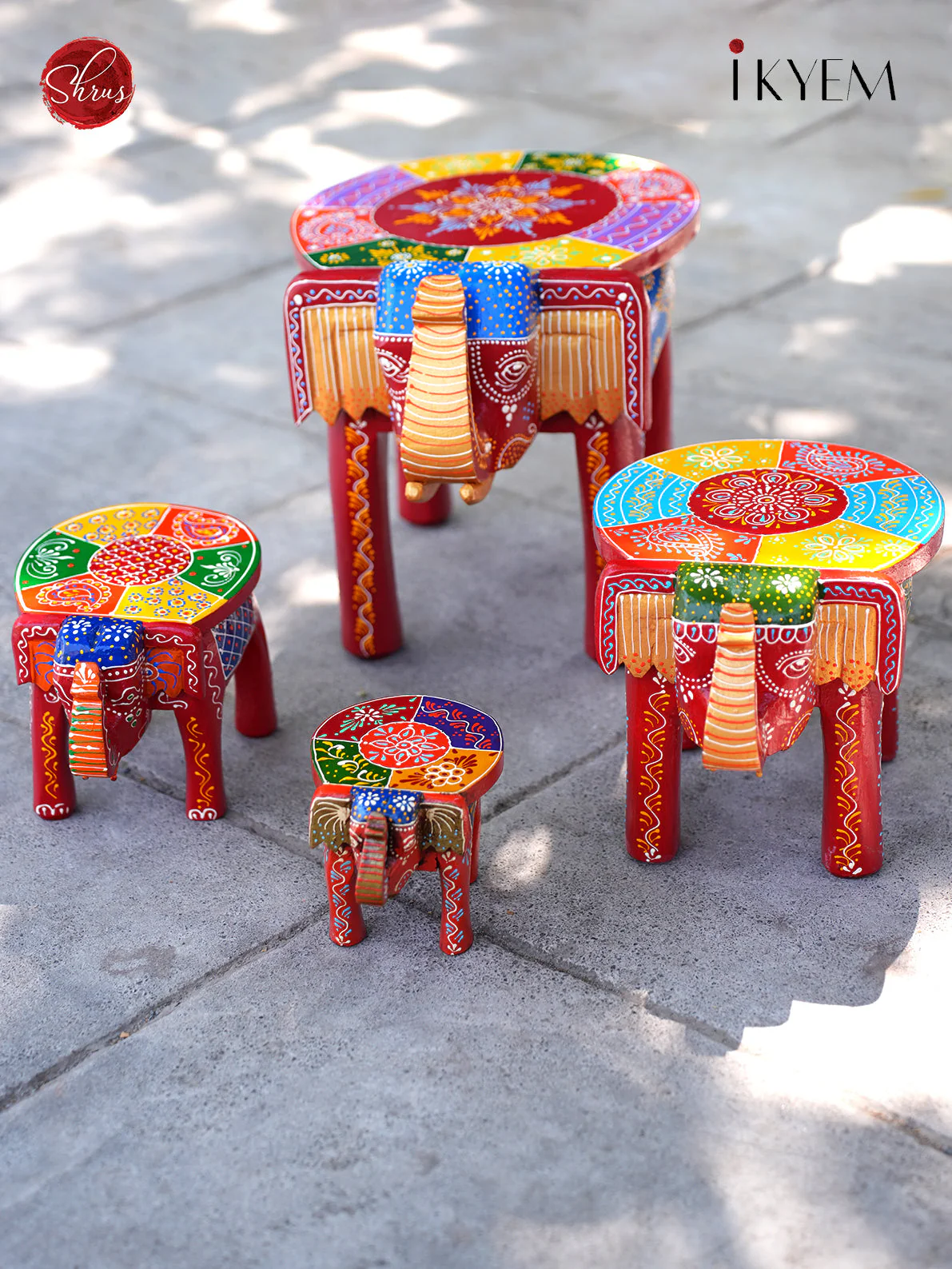 Wooden Handpainted Elephant Stool - Image 2