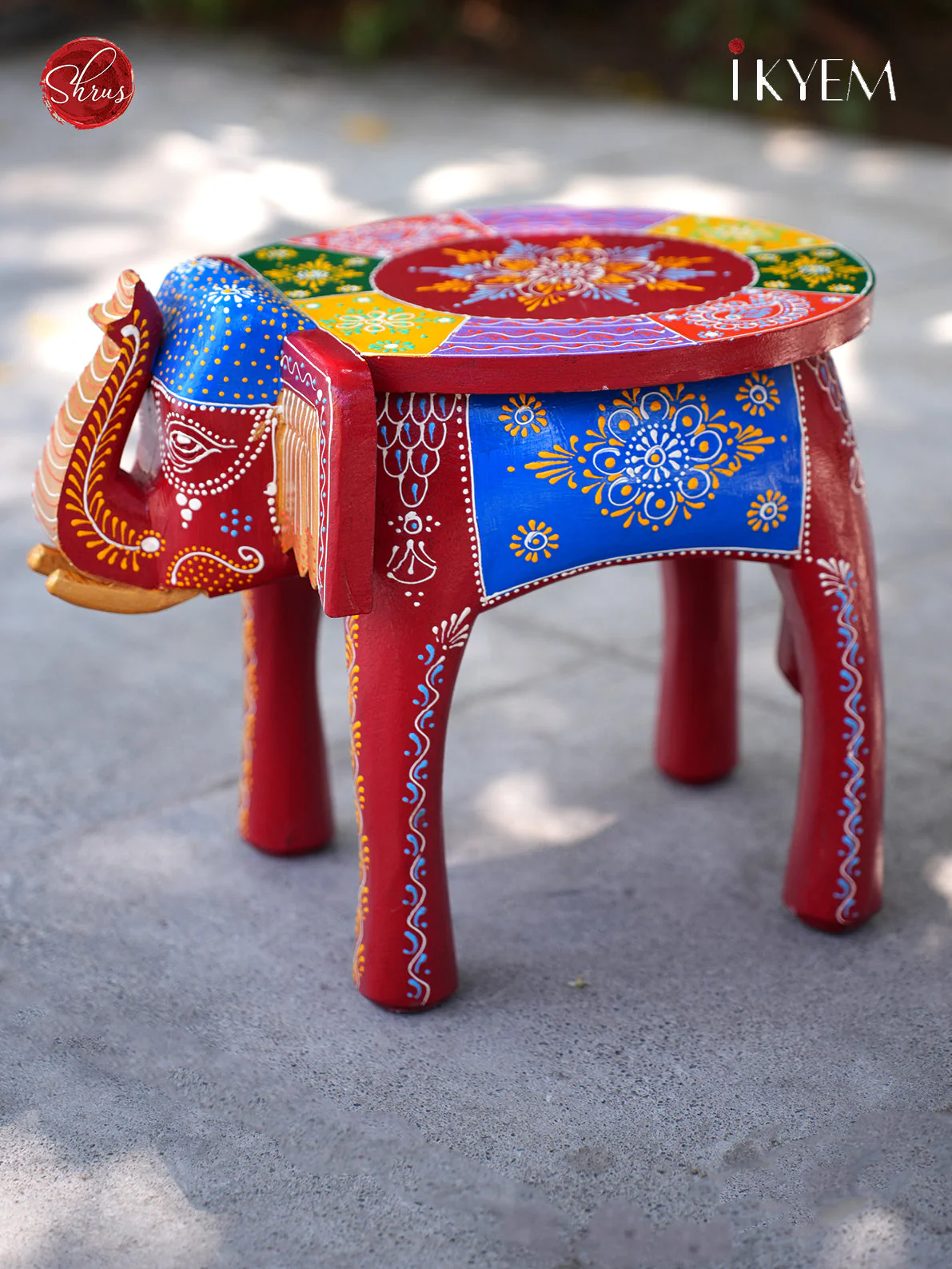 Wooden Handpainted Elephant Stool - Image 4