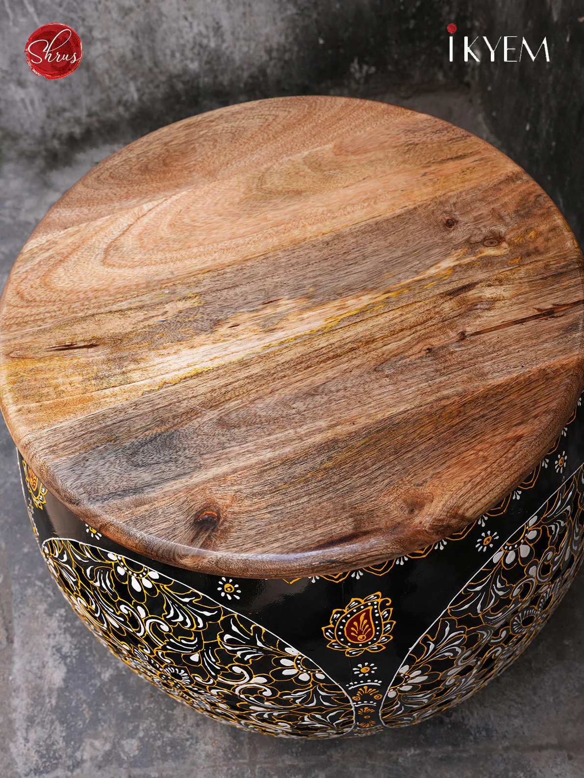 Wooden drum centre table and chair - Image 6