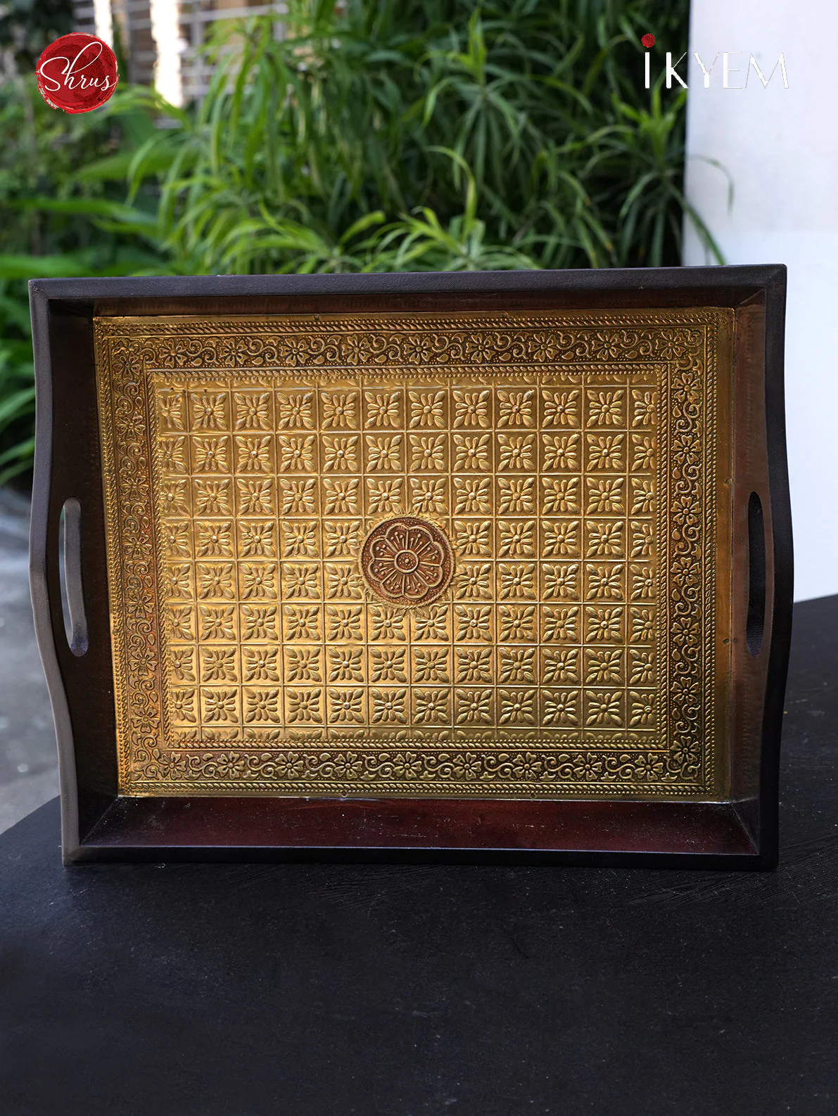 Wooden Tray with Brass Finish - Image 2