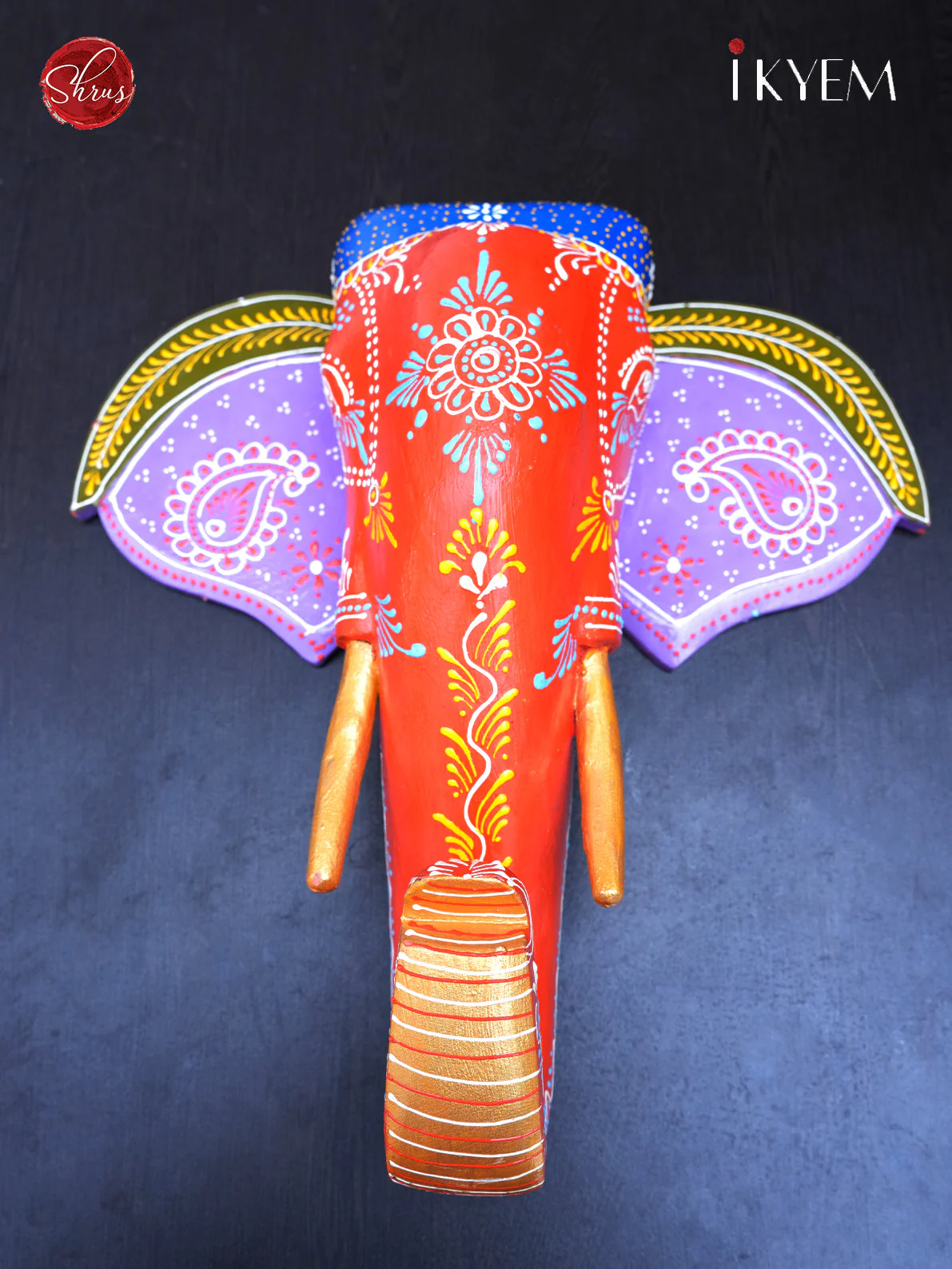 Hand painted wooden elephant Wall hanging