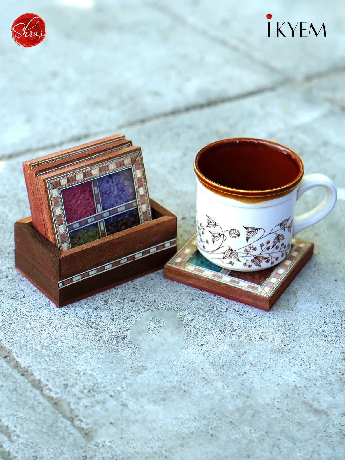 Wooden Coaster Set With Stand