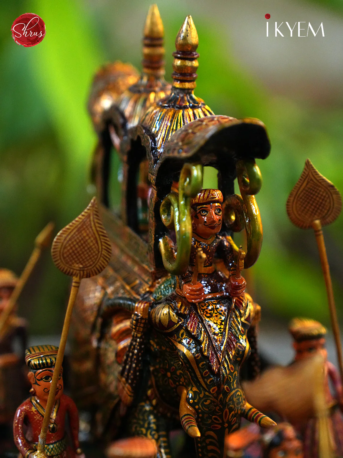 Wooden Handpainted Elephant Ambari with soldiers parade with Pure Gold Foil work - Image 3