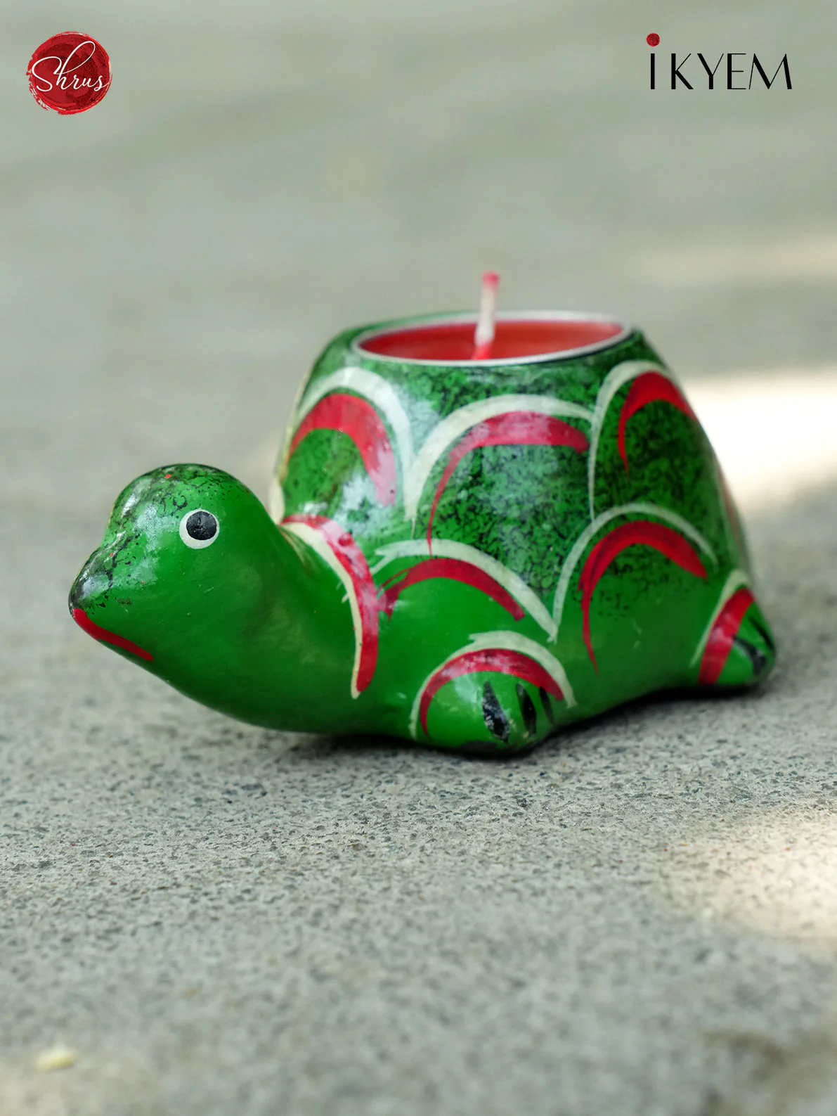 Handpainted Clay Tortoise Candle Holder