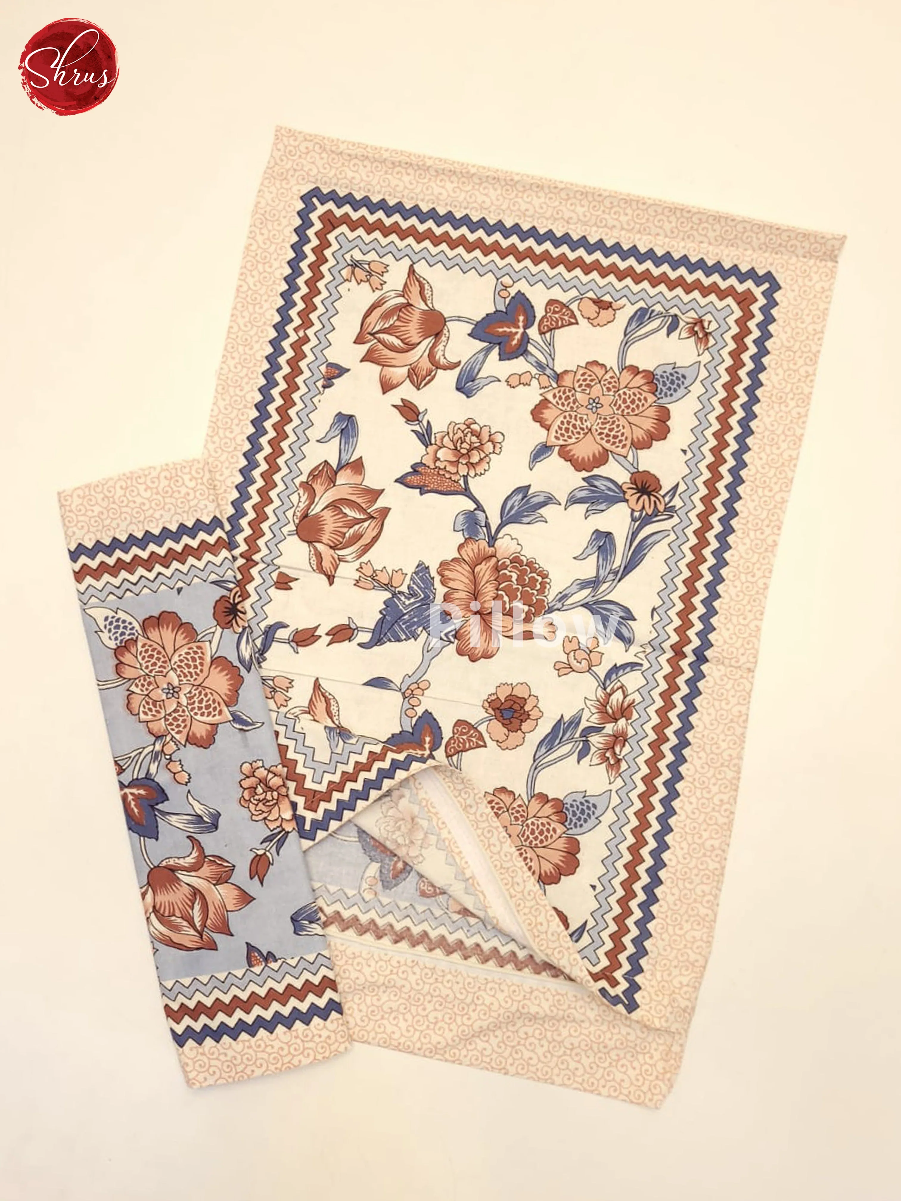 Blue & Cream- Jaipuri Printed Double Bed Spread - Image 3