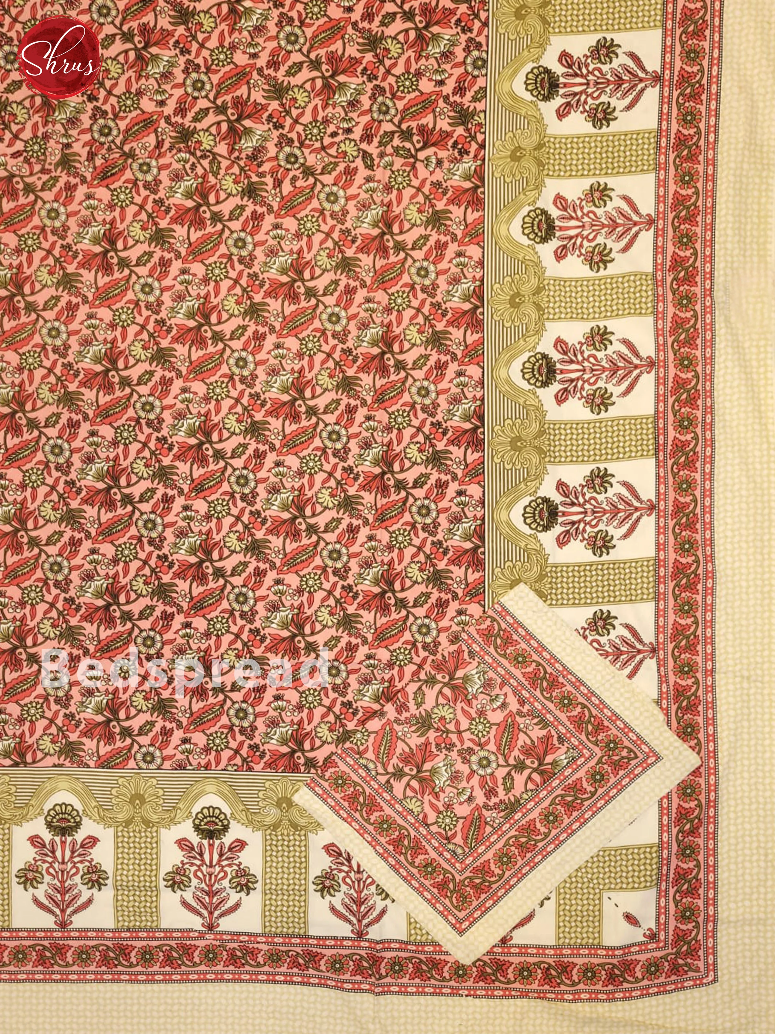 Pink & Cream- Jaipuri Printed Double Bed Spread - Image 2