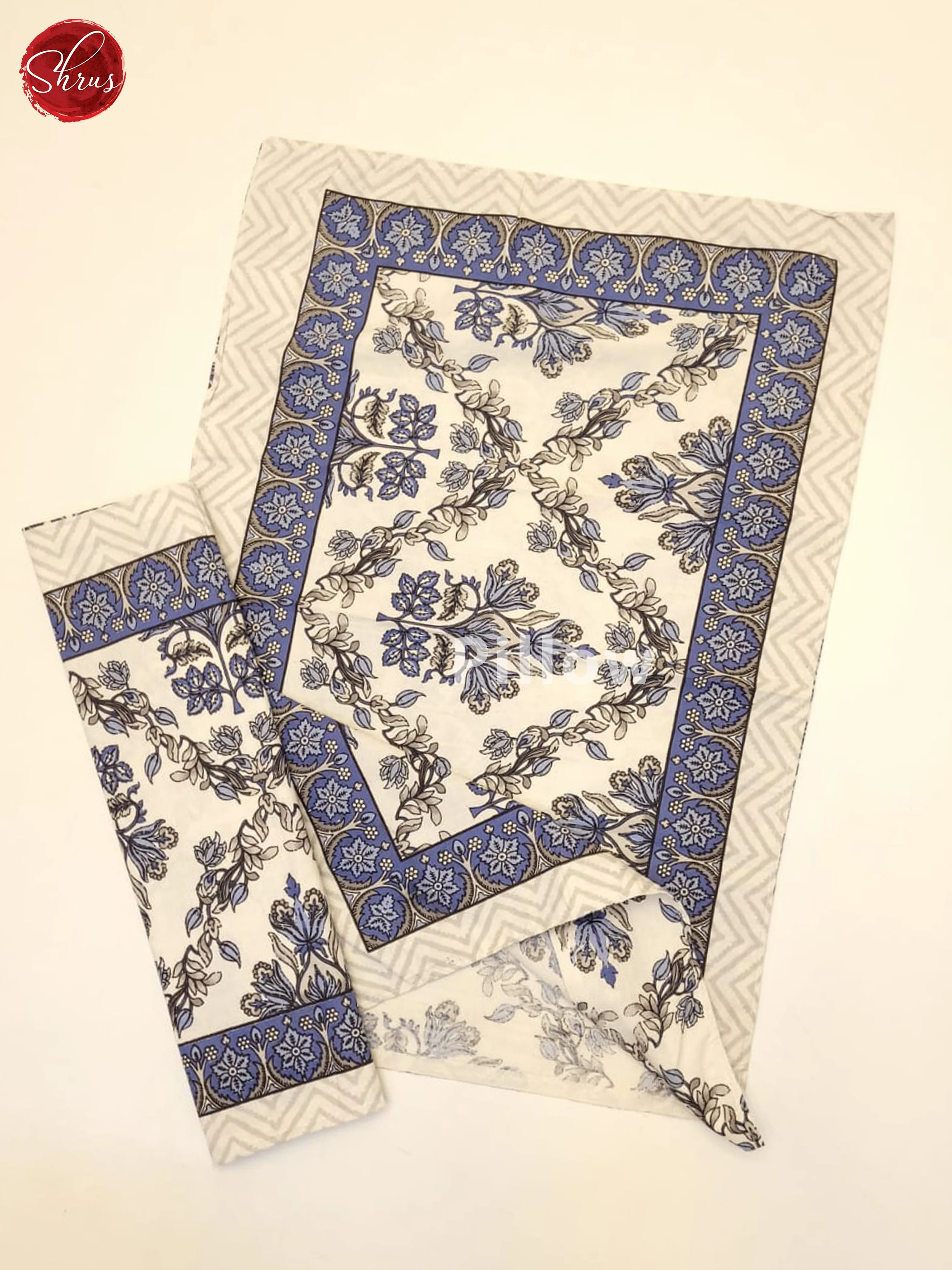 Cream & Blue- Jaipuri Printed Double Bed Spread - Image 3