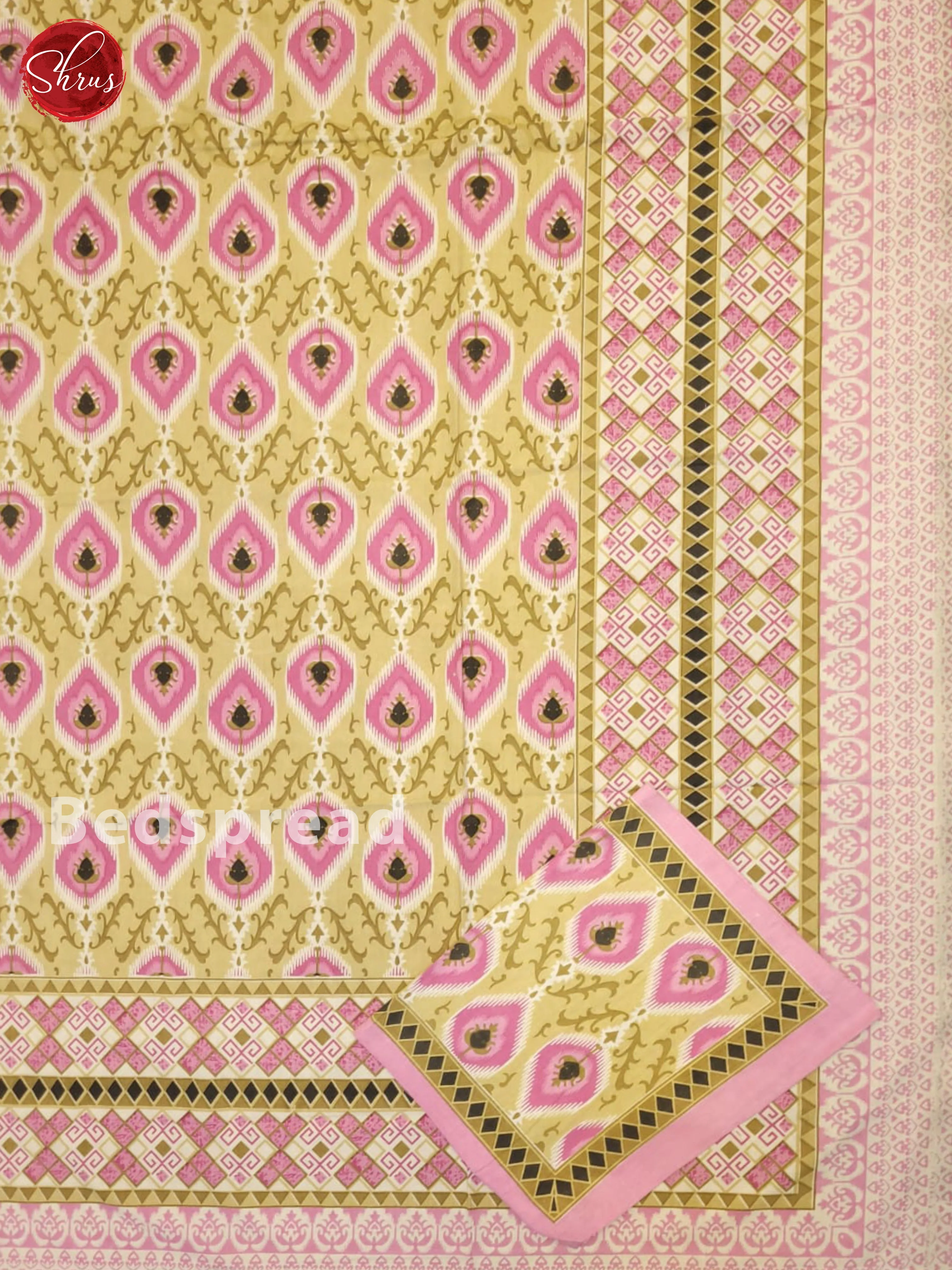 Beige &  Pink- Jaipuri Printed Double Bed Spread - Image 2