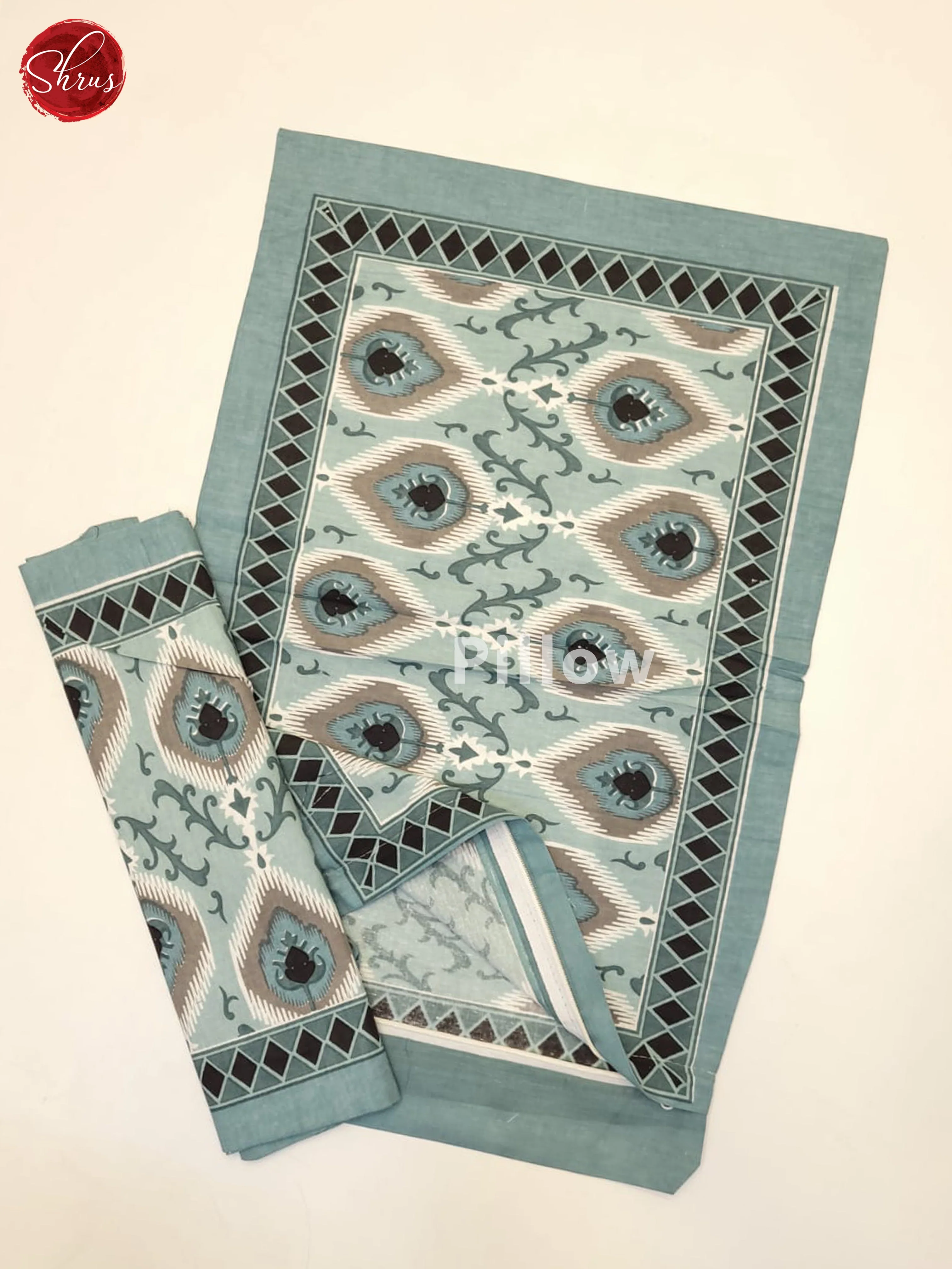 Dusty Bluish Grey - Jaipuri Printed Double Bed Spread - Image 3