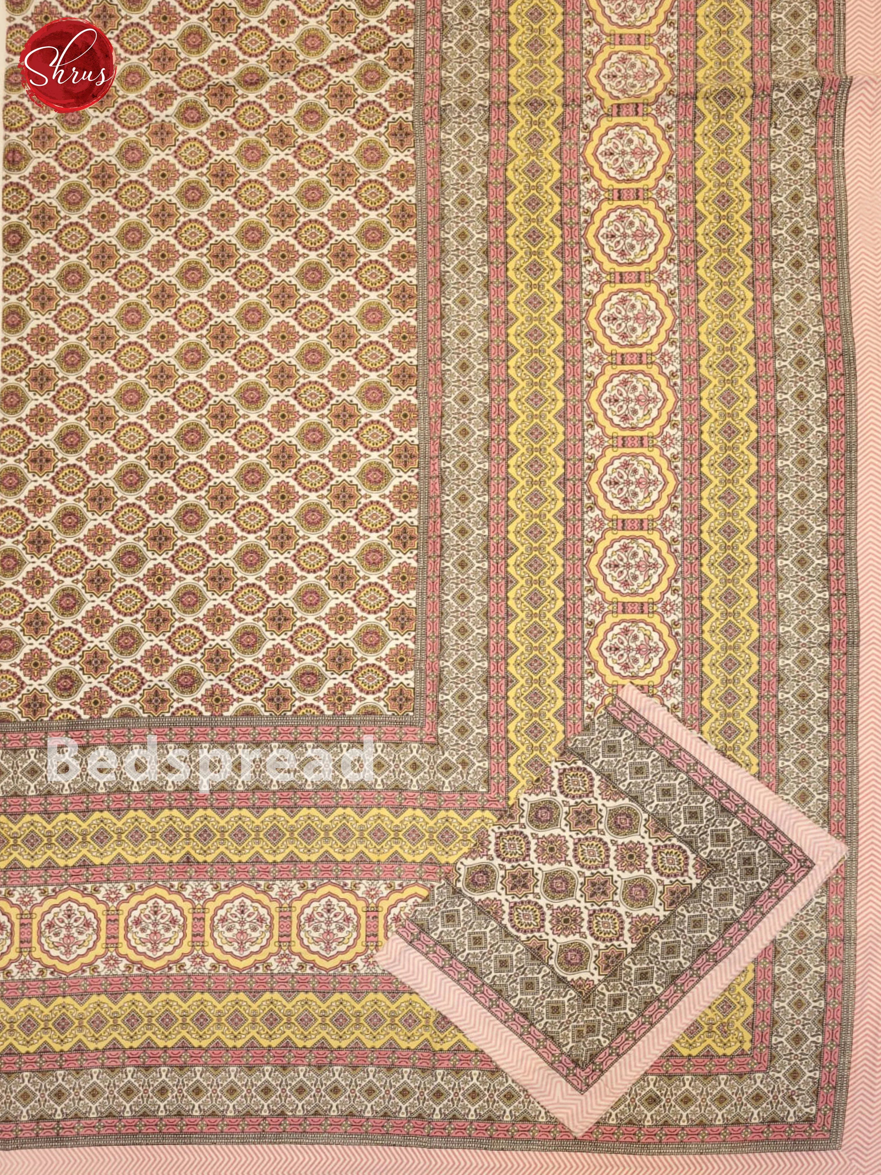 Cream & Pink- Jaipuri Printed Double Bed Spread - Image 2