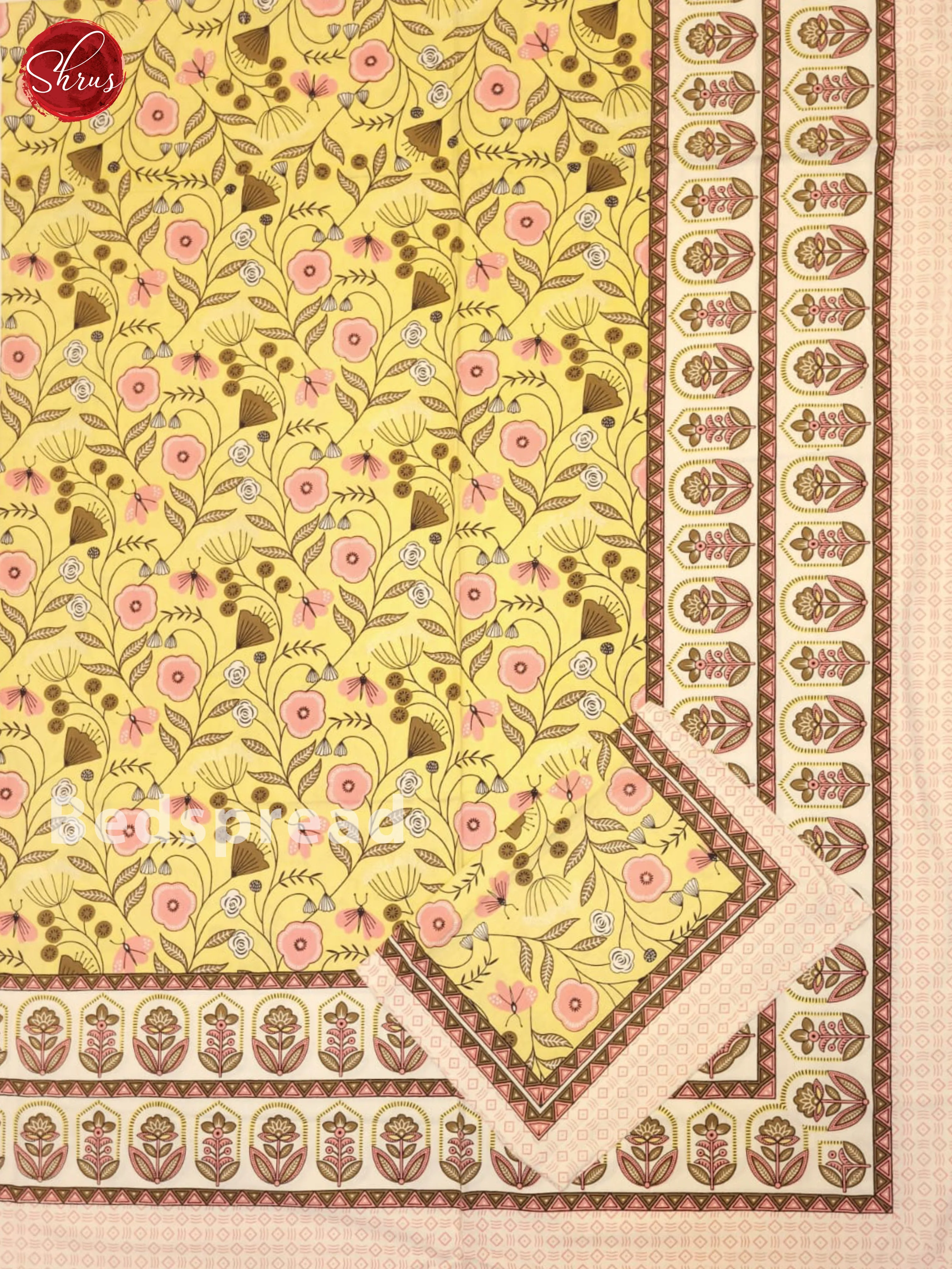 Yellow & Cream- Jaipuri Printed Double Bed Spread - Image 2