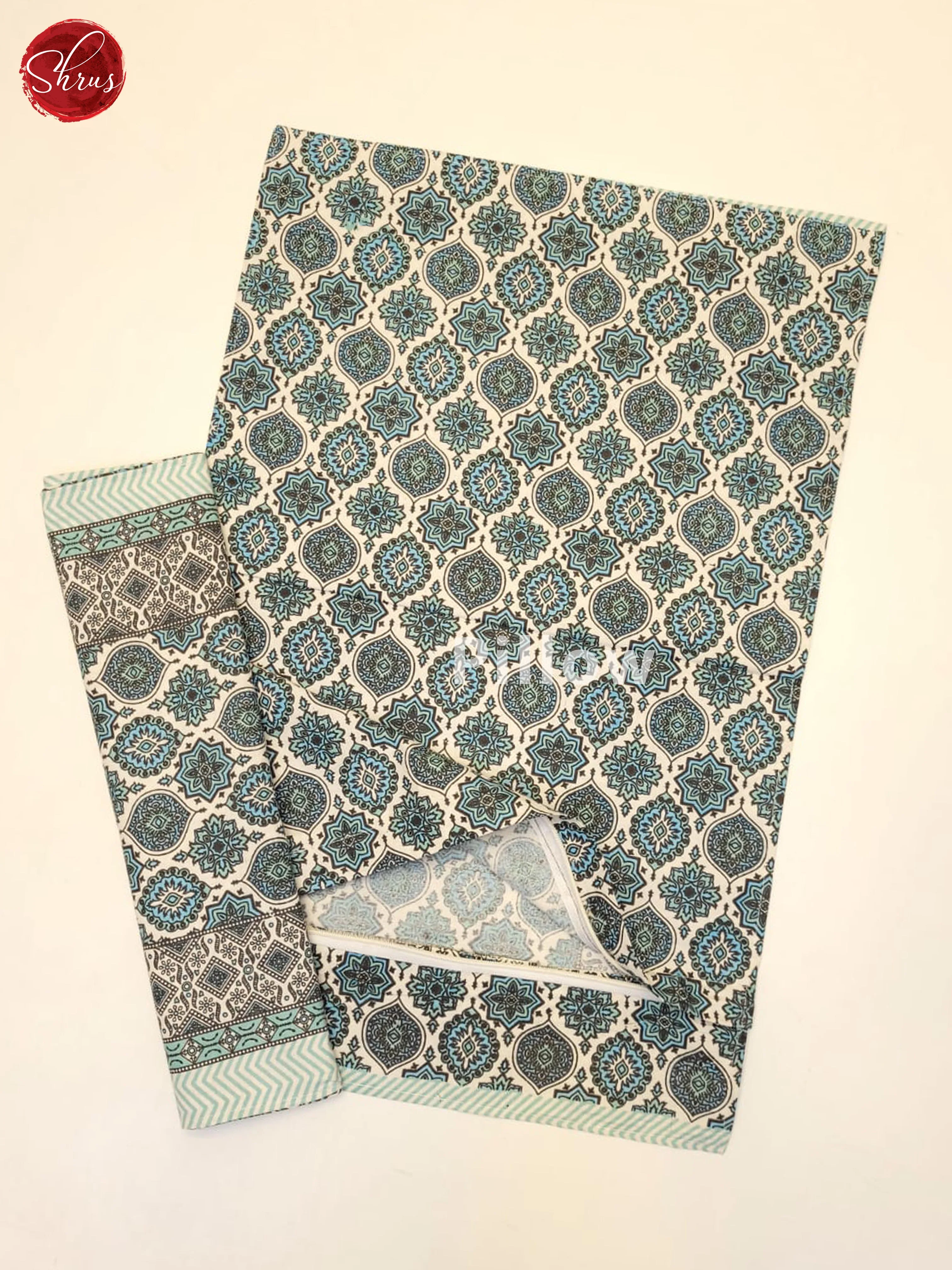 Cream & Blue - Jaipuri Printed Double Bed Spread - Image 3