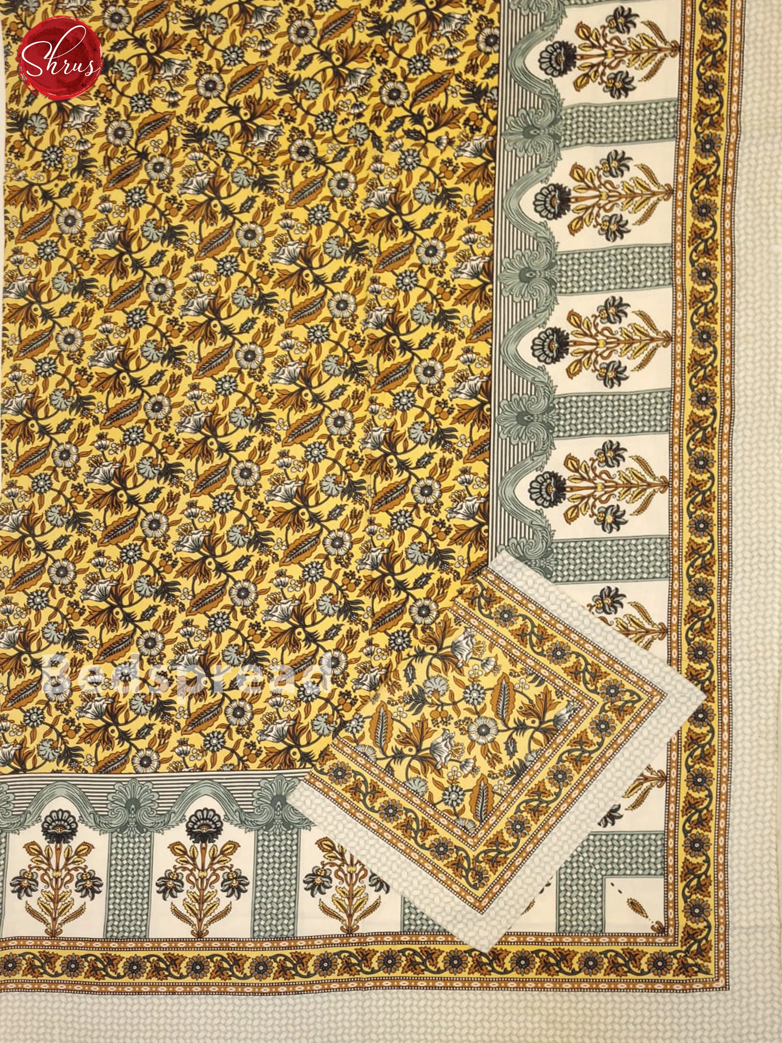 Yellow & Cream-Jaipuri Printed Double Bed Spread - Image 3