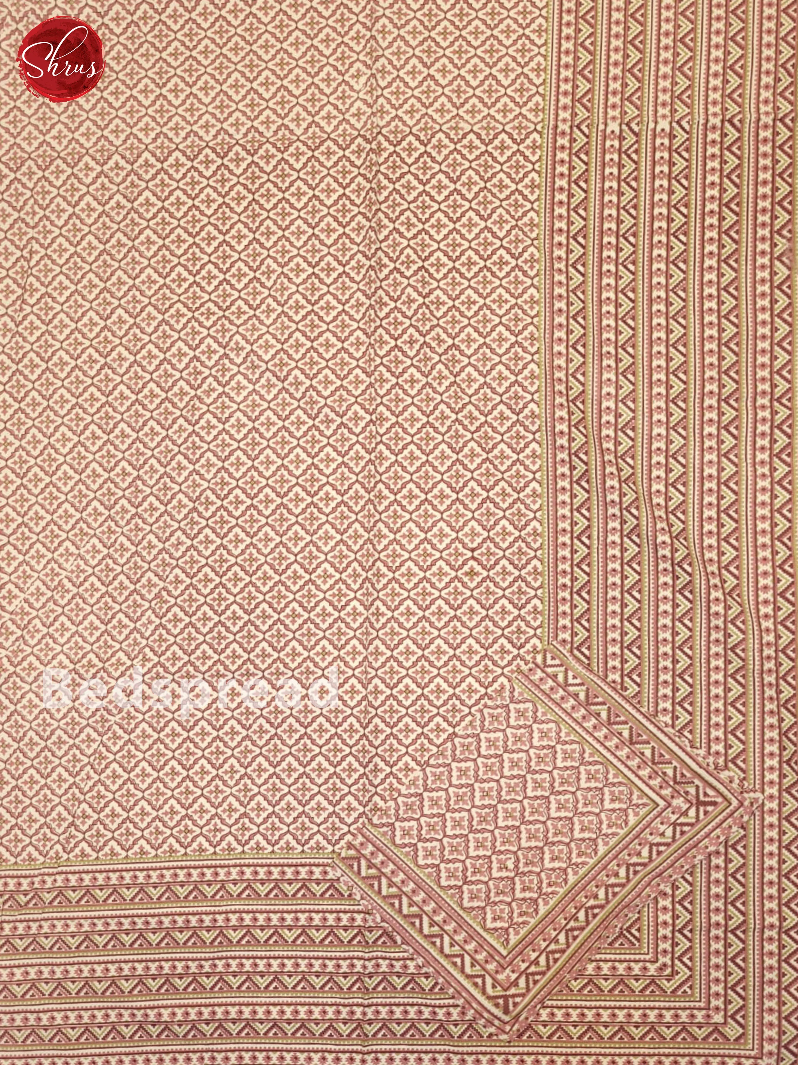 Cream & Pink- Jaipuri printed Double Bed Spread - Image 2