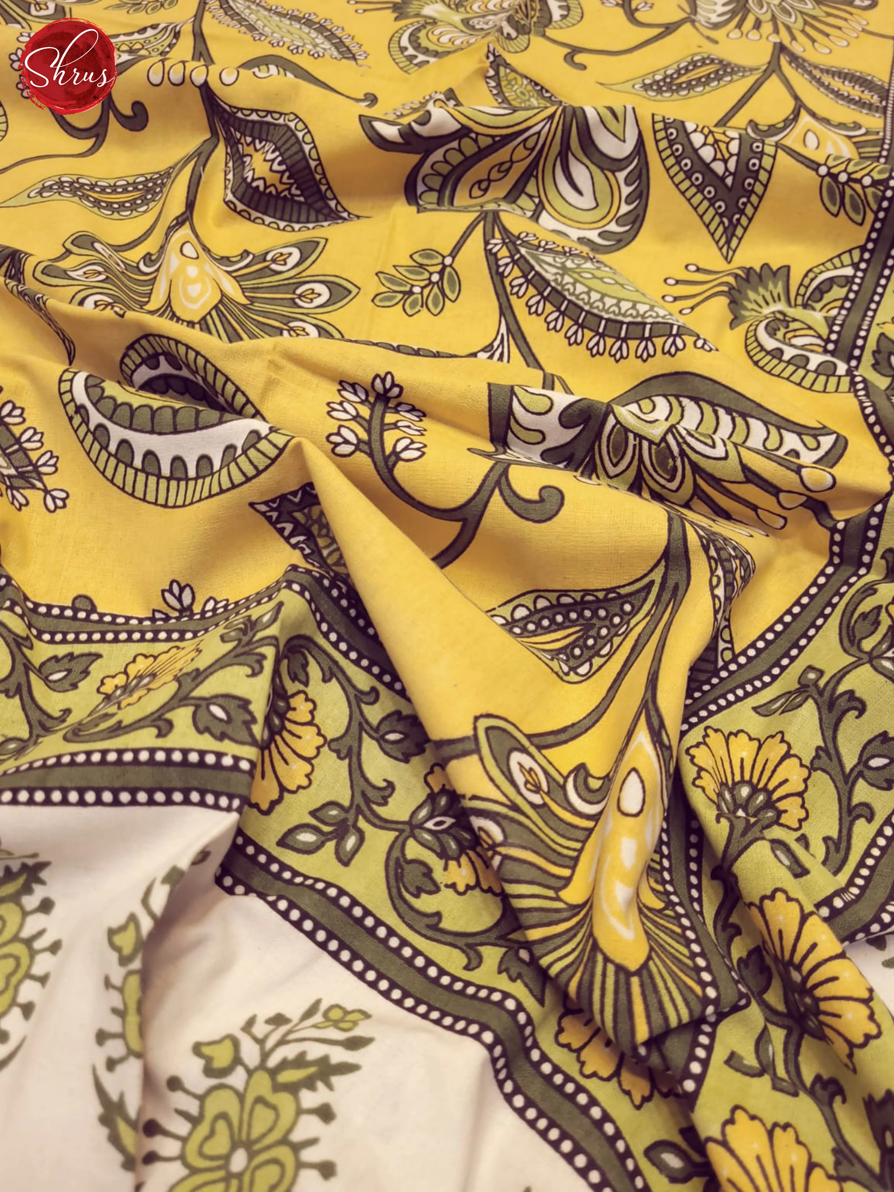 Light Yellow & Cream - Jaipuri Printed Double Bed Spread