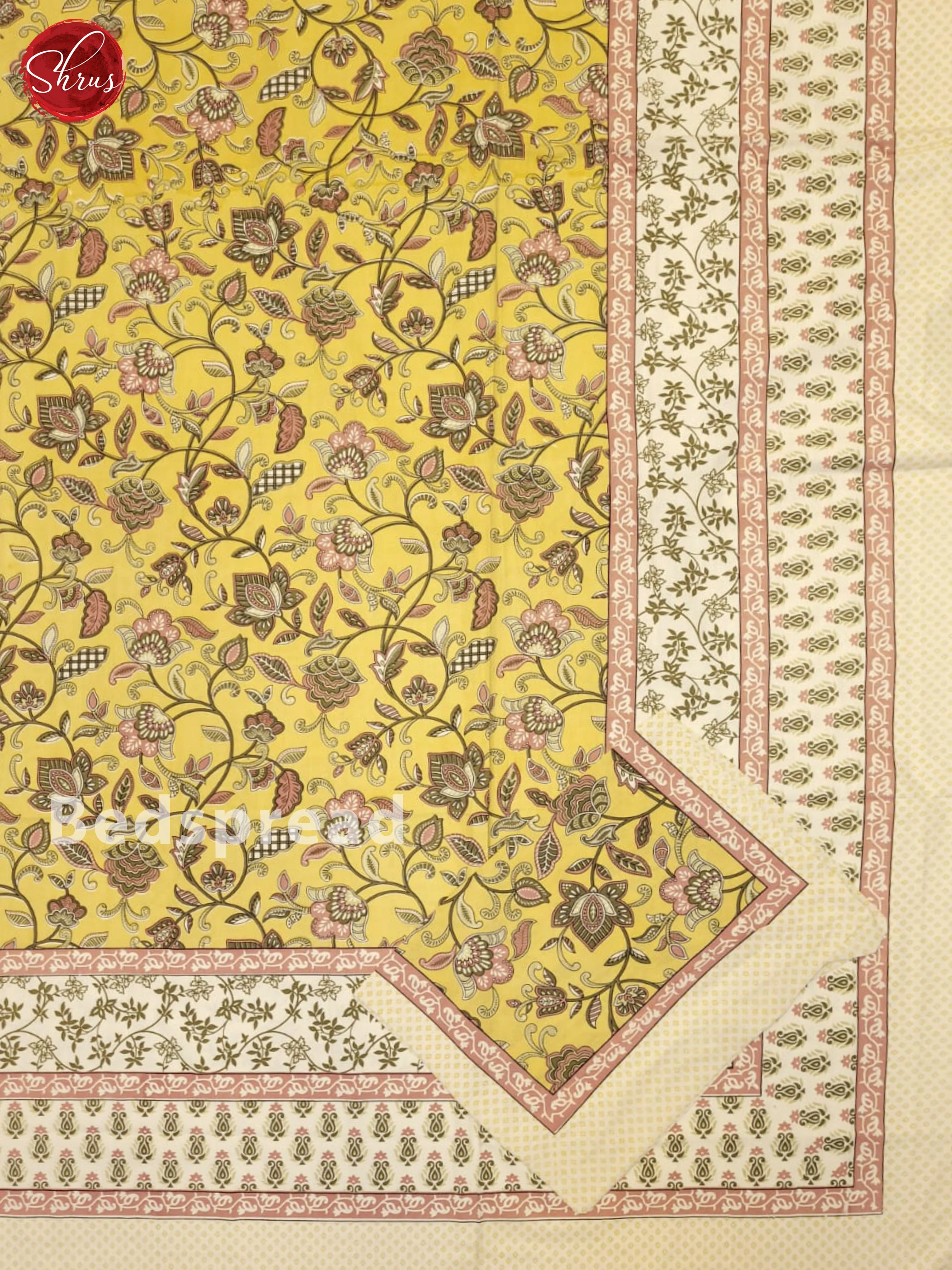 Light Yellow & Cream - Jaipuri Printed Double Bed Spread - Image 2