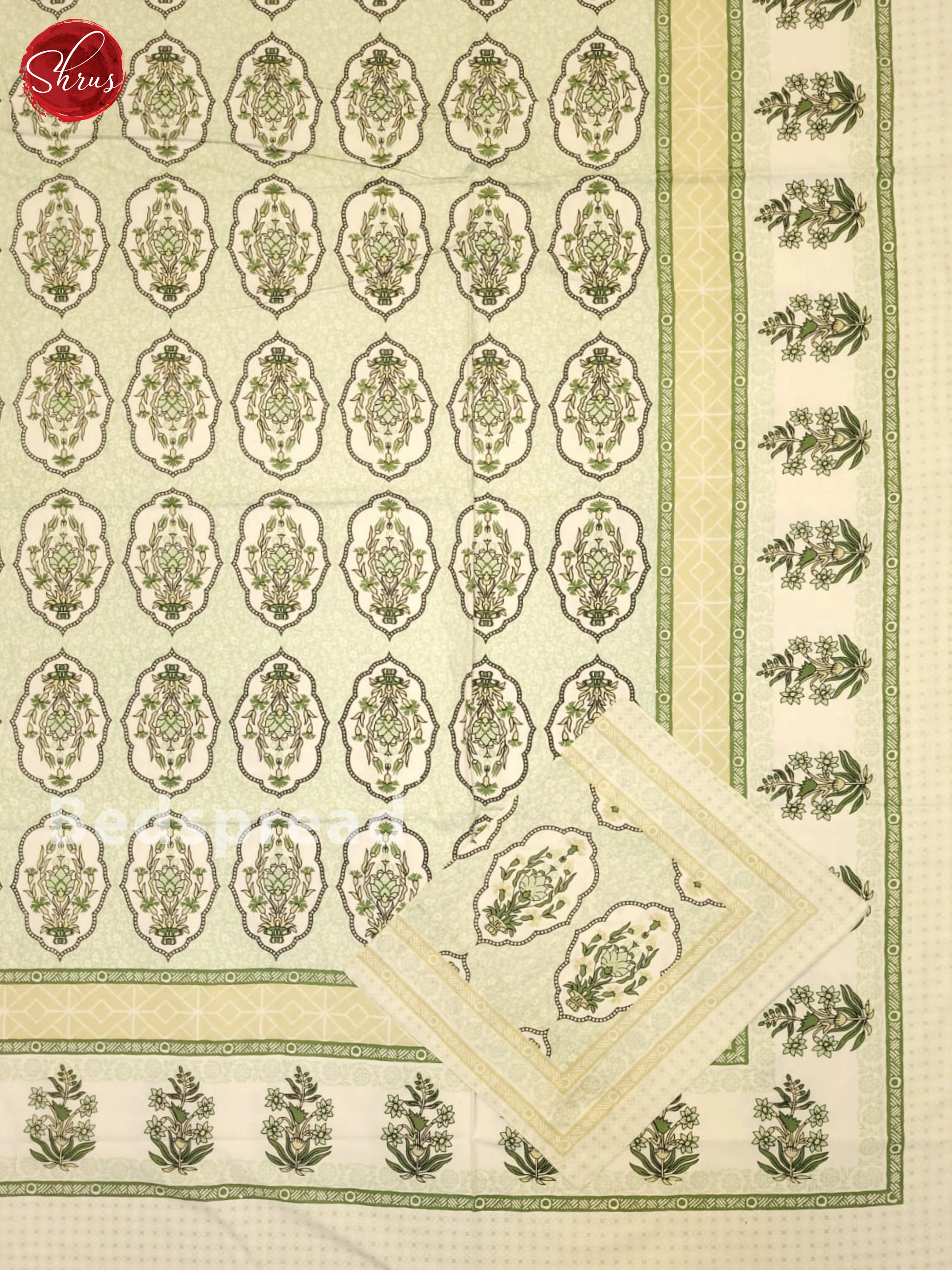 Cream & Green- Jaipuri Printed Double Bed Spread - Image 2