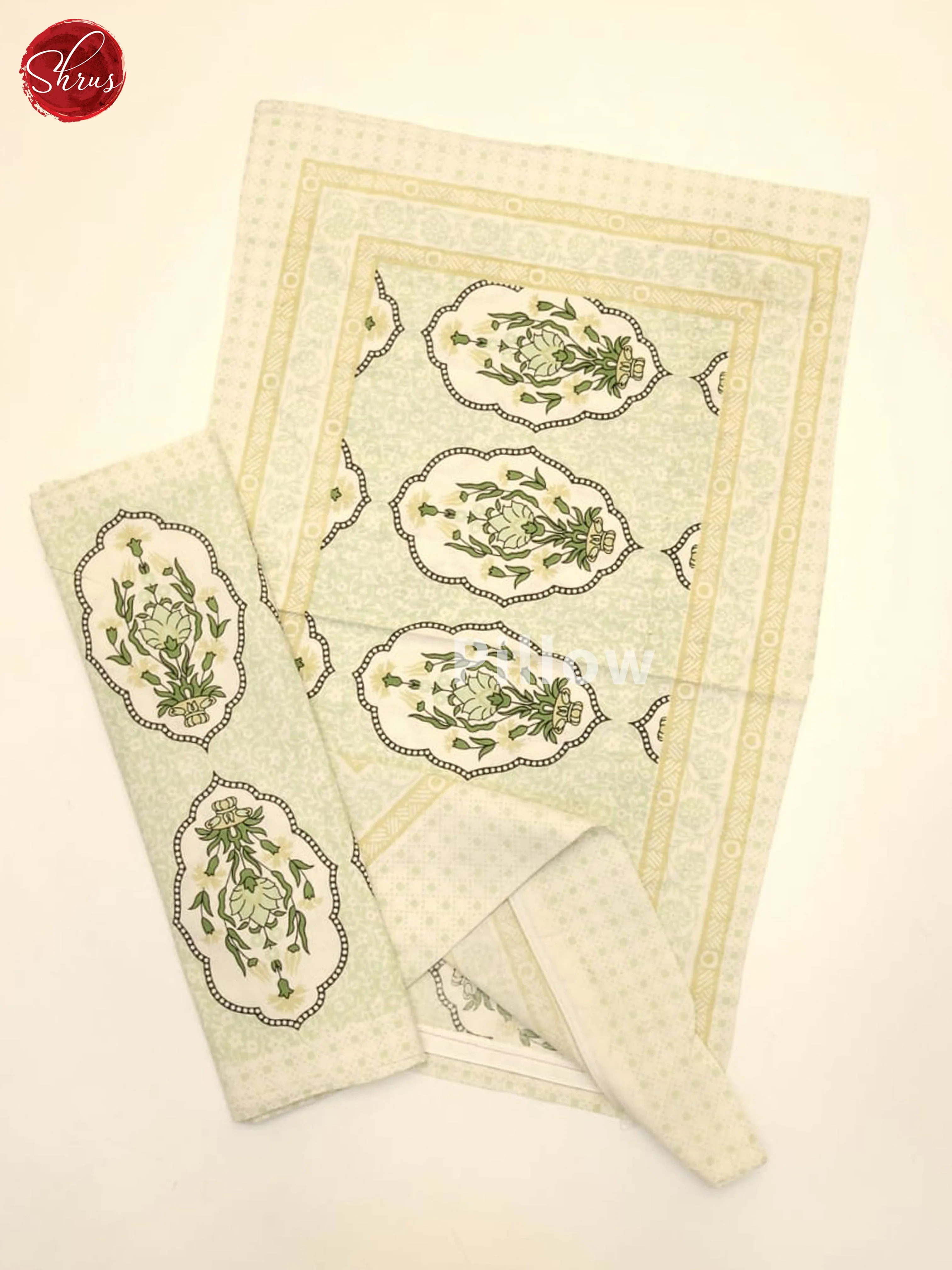 Cream & Green- Jaipuri Printed Double Bed Spread - Image 3