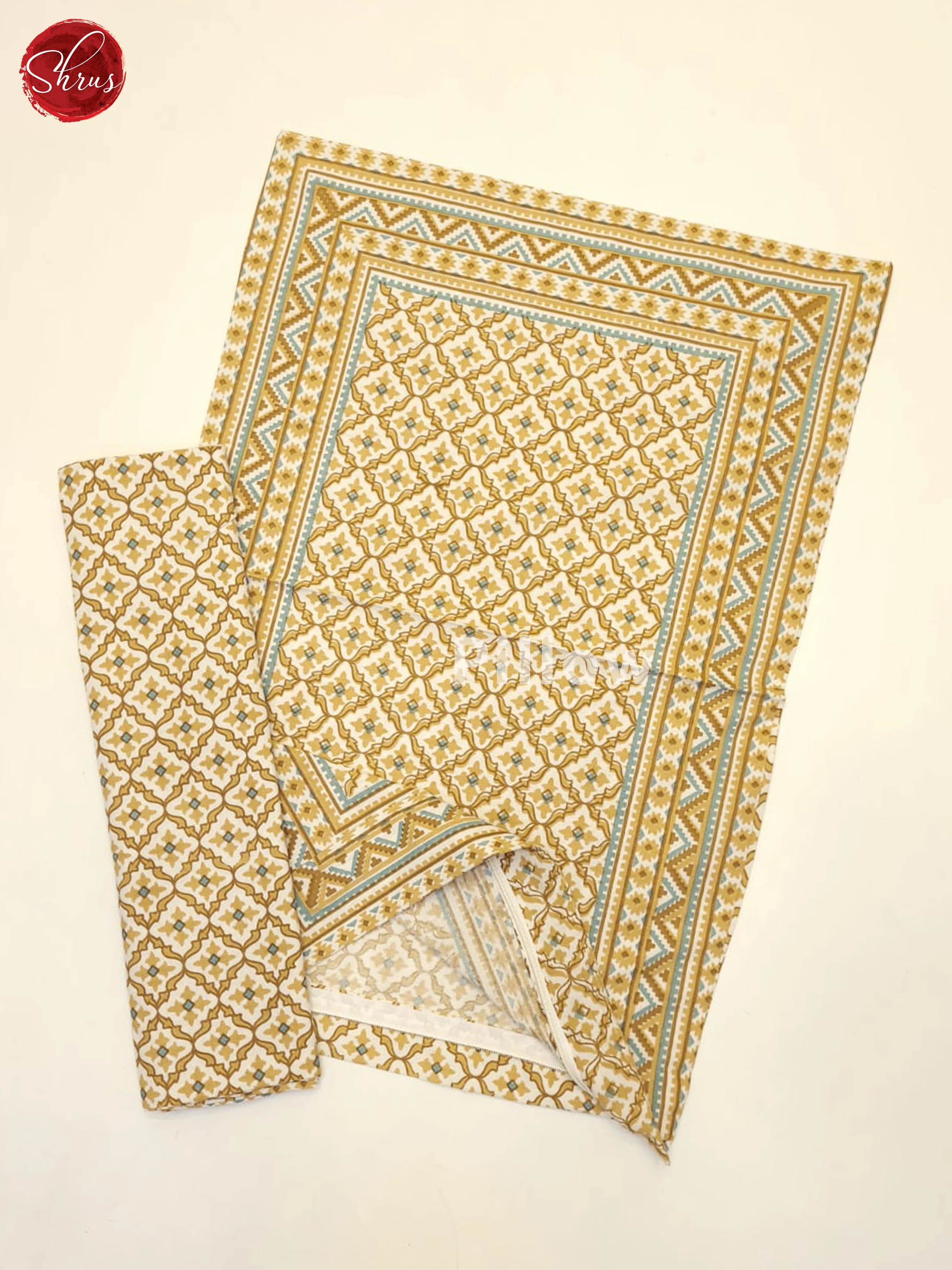 Mustard & Cream- Jaipuri Printed Double Bed Spread - Image 3