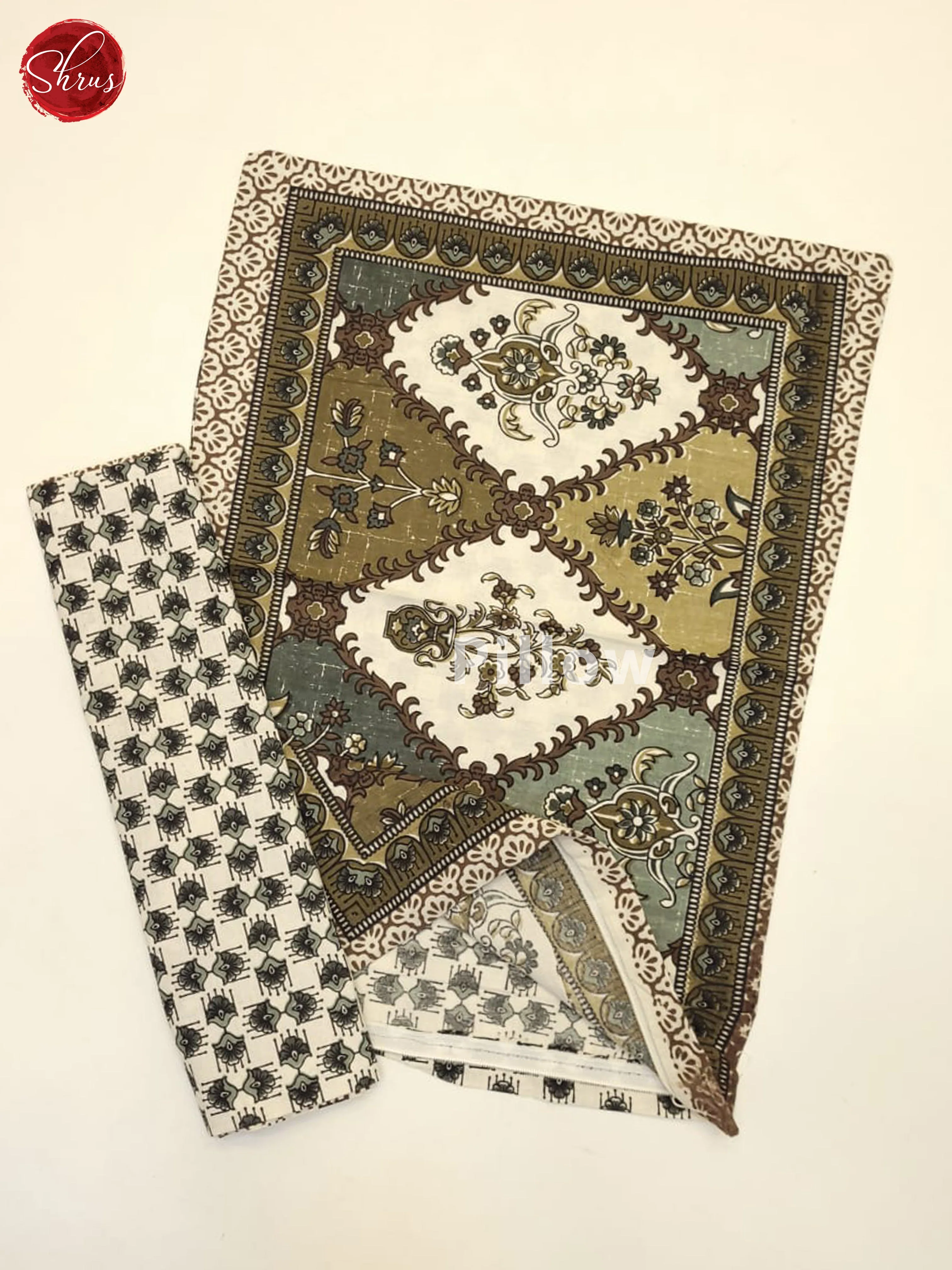 Cream & Green - Jaipuri Printed Double Bed Spread - Image 3