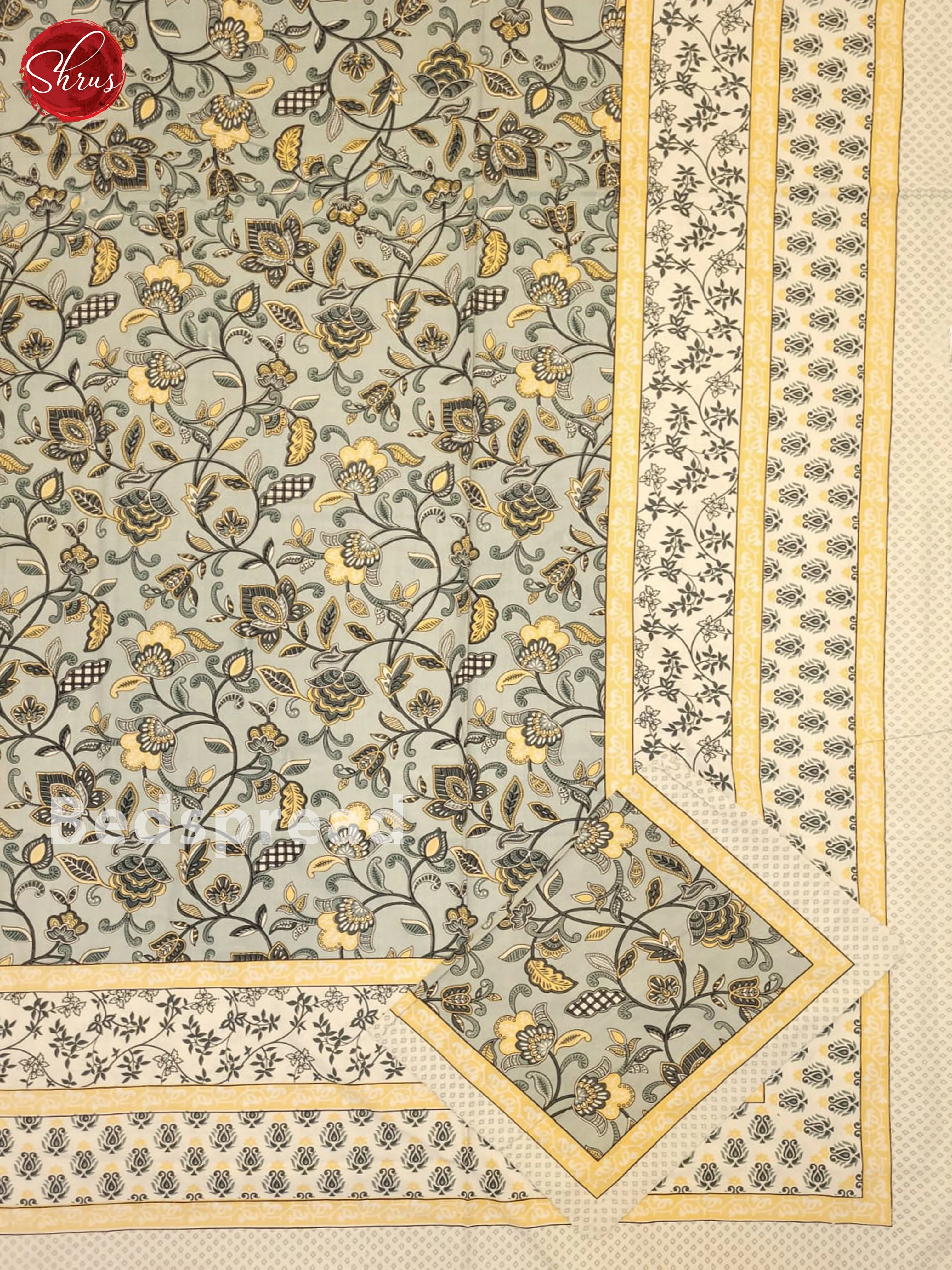 Grey & Cream- Jaipuri Printed Double Bed Spread - Image 2