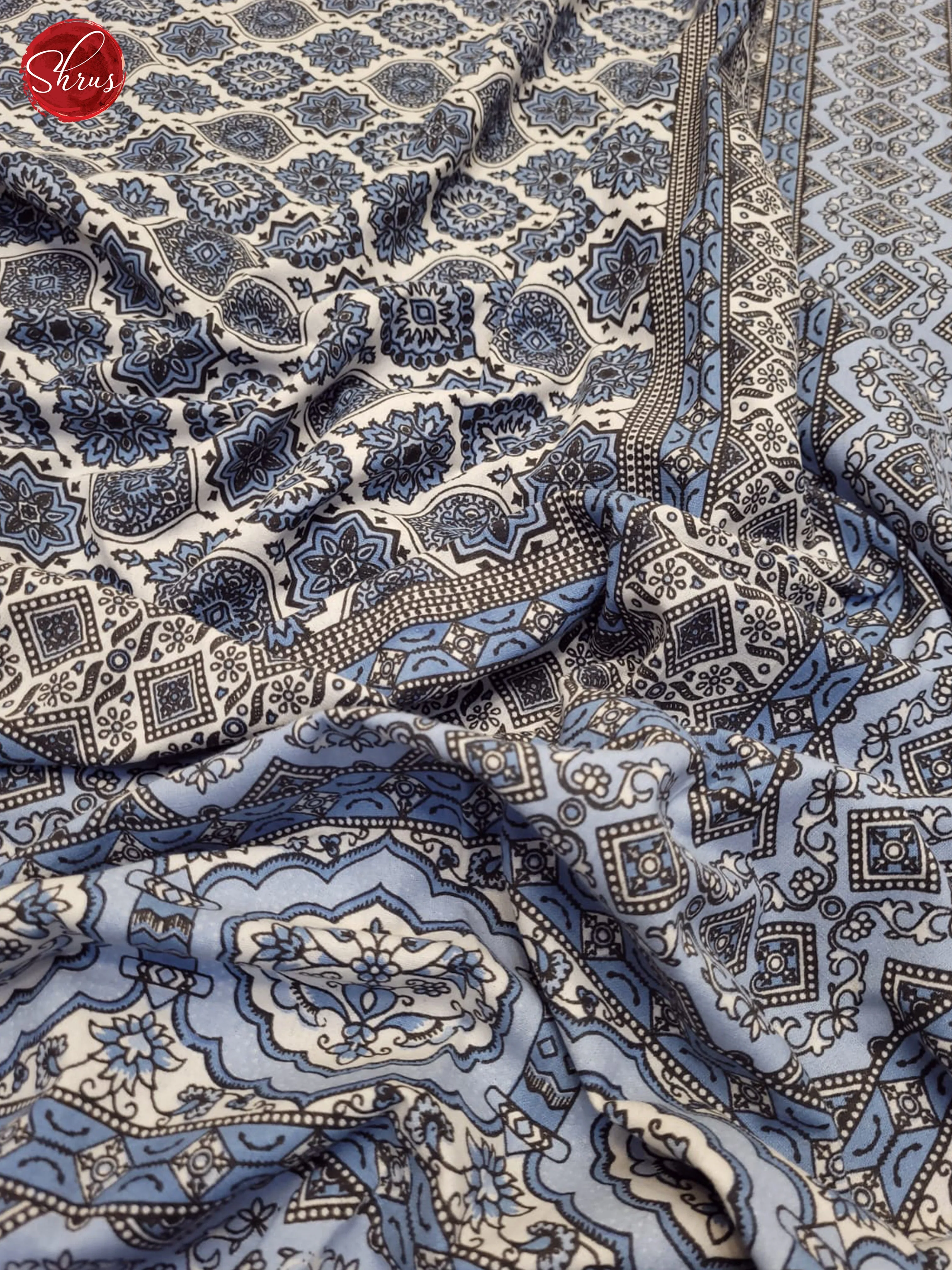 Cream & Blue- Jaipuri Printed Double Bed Spread
