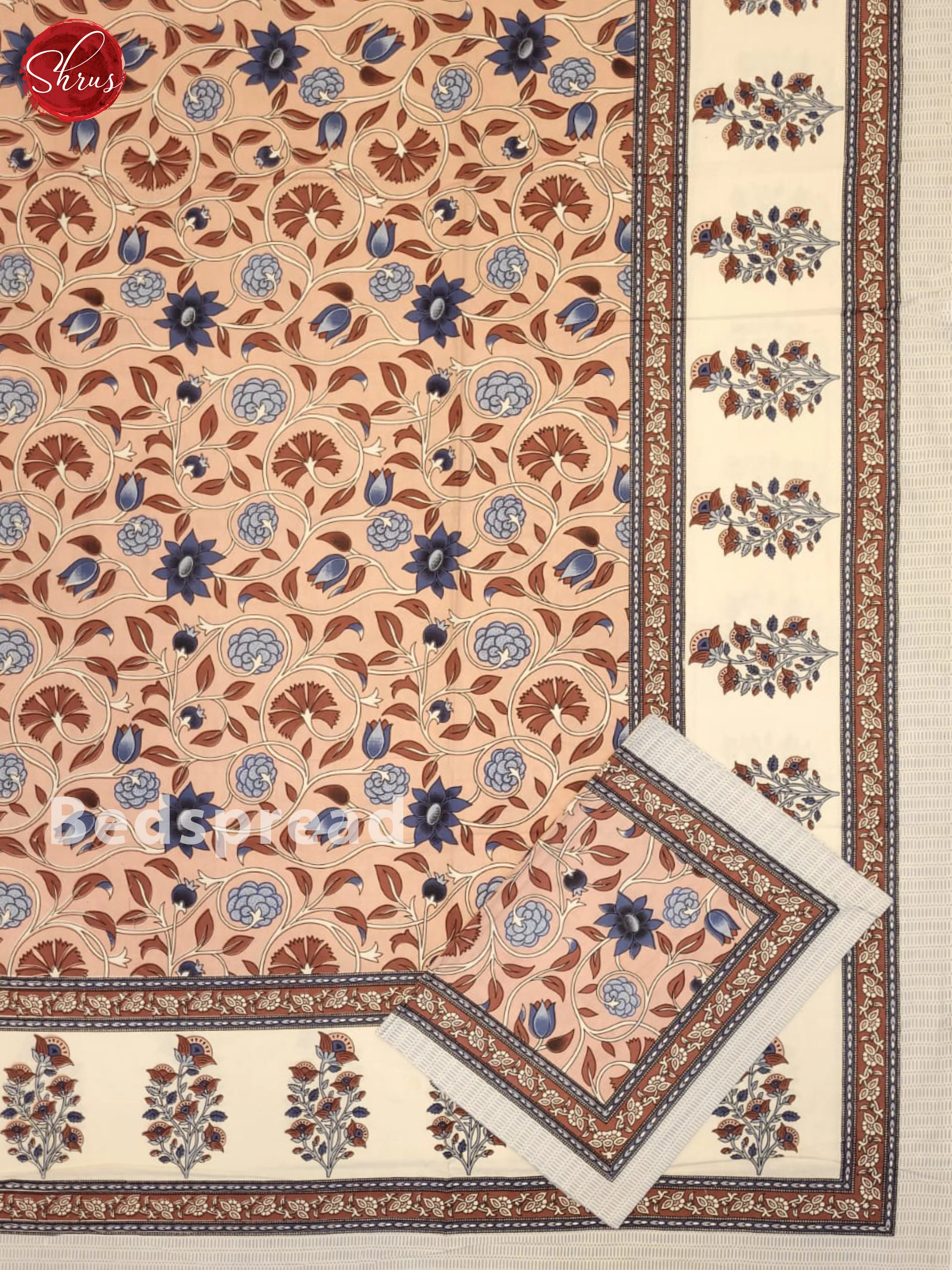 Dusty Pink & Cream- Jaipuri Printed Double Bed Sheet - Image 2
