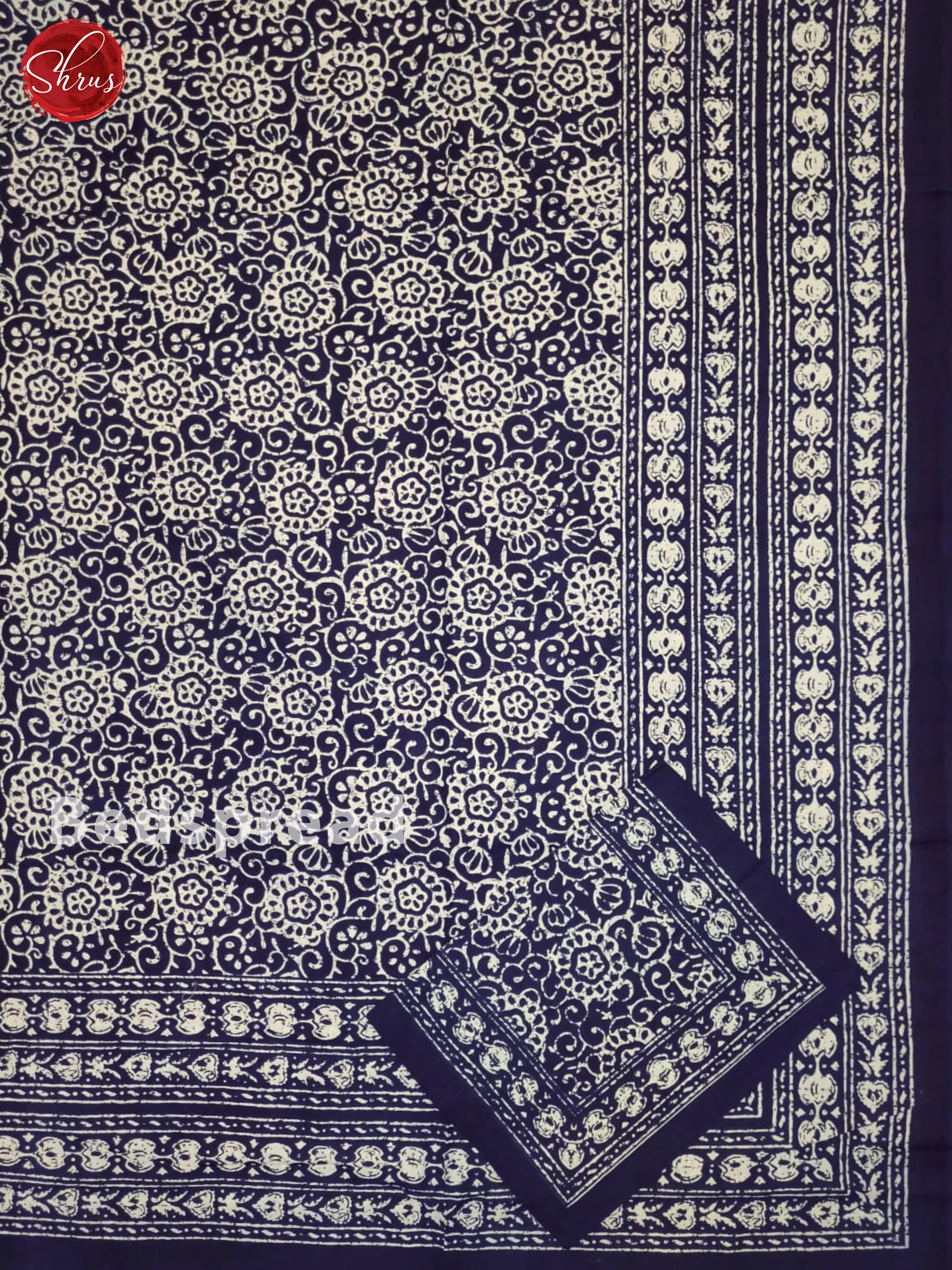 Blue & White - Jaipuri Printed Double Bedsheet - Image 2