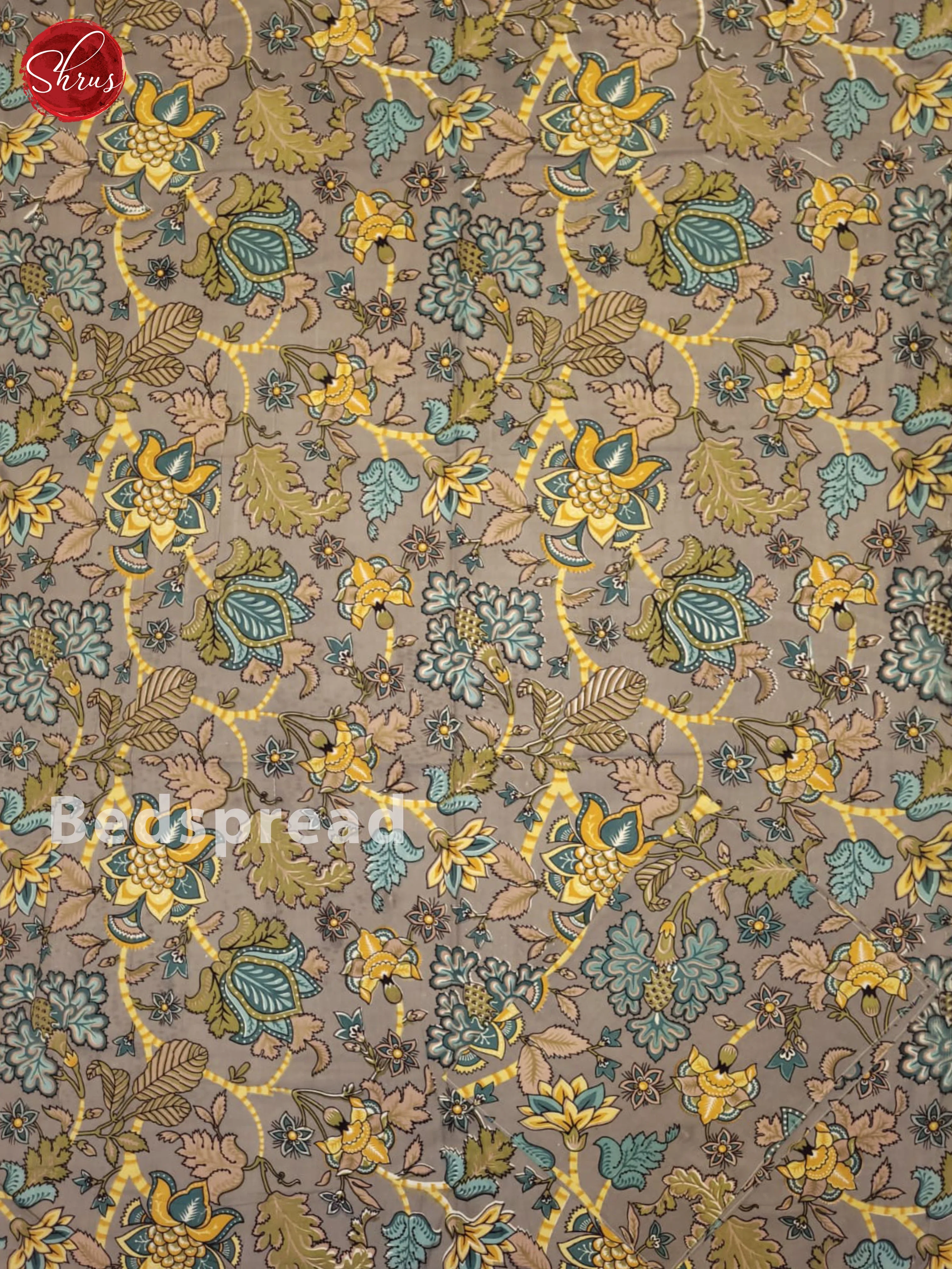 Grey  & Blue- Jaipuri Printed Double Bedsheet - Image 2