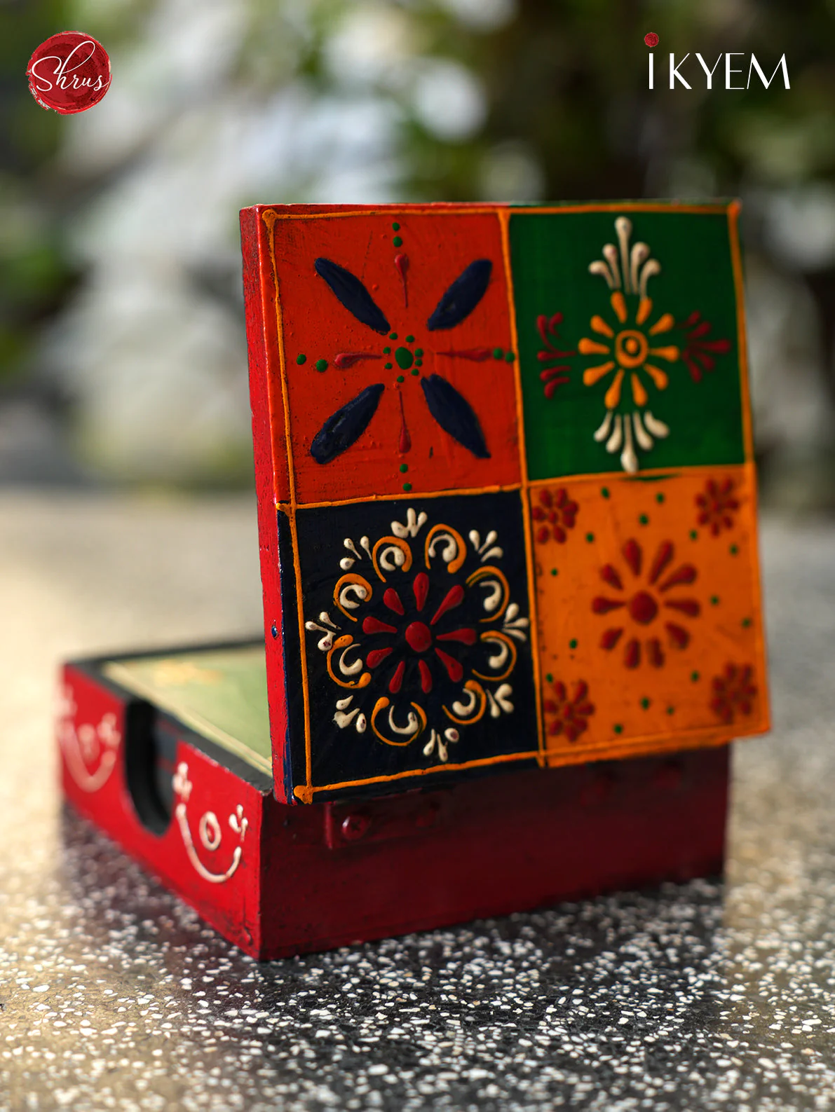 Wooden Hand Painted Coaster Box - Image 2