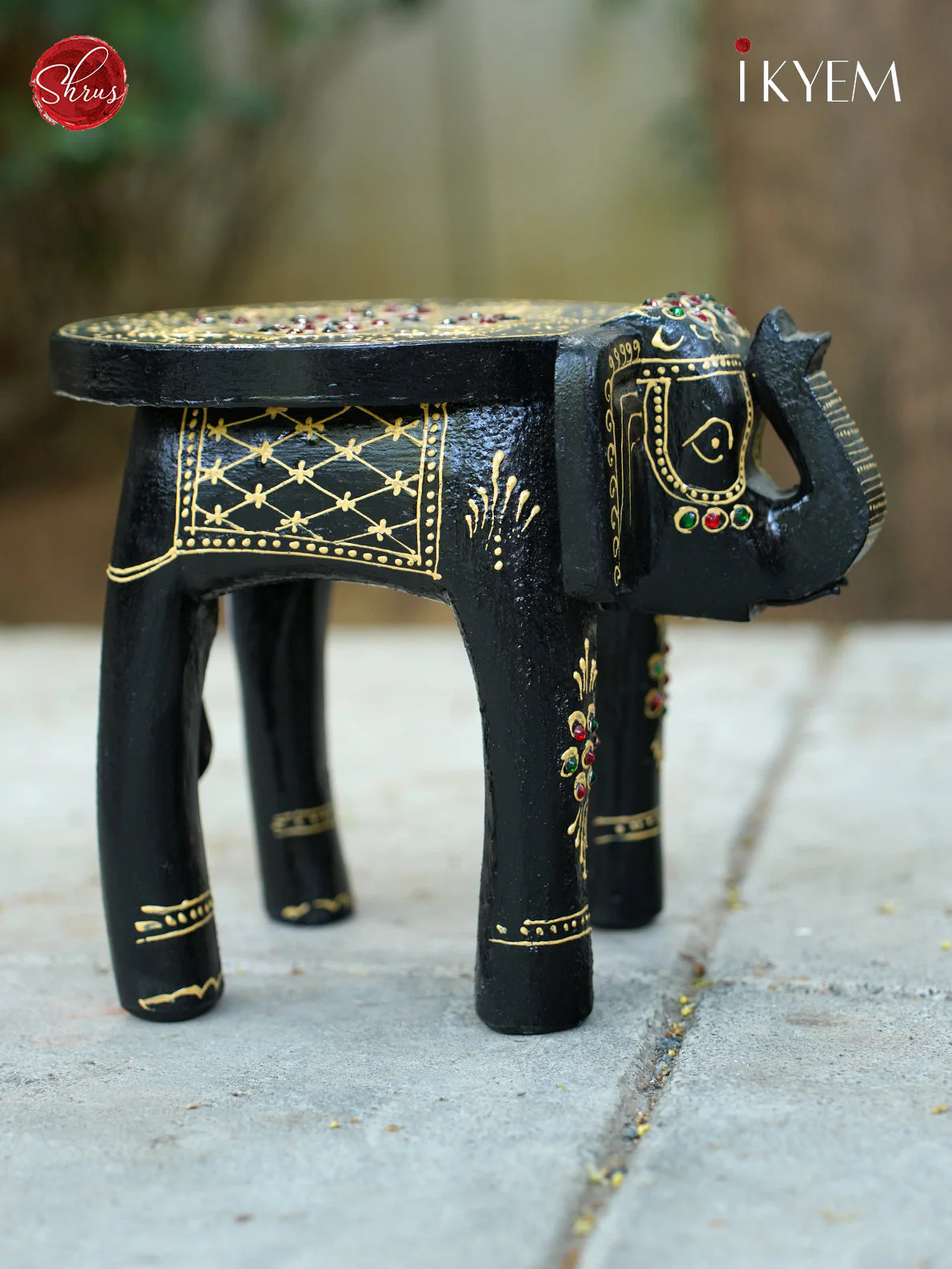Hand painted Wooden Elephant Stool - Image 2