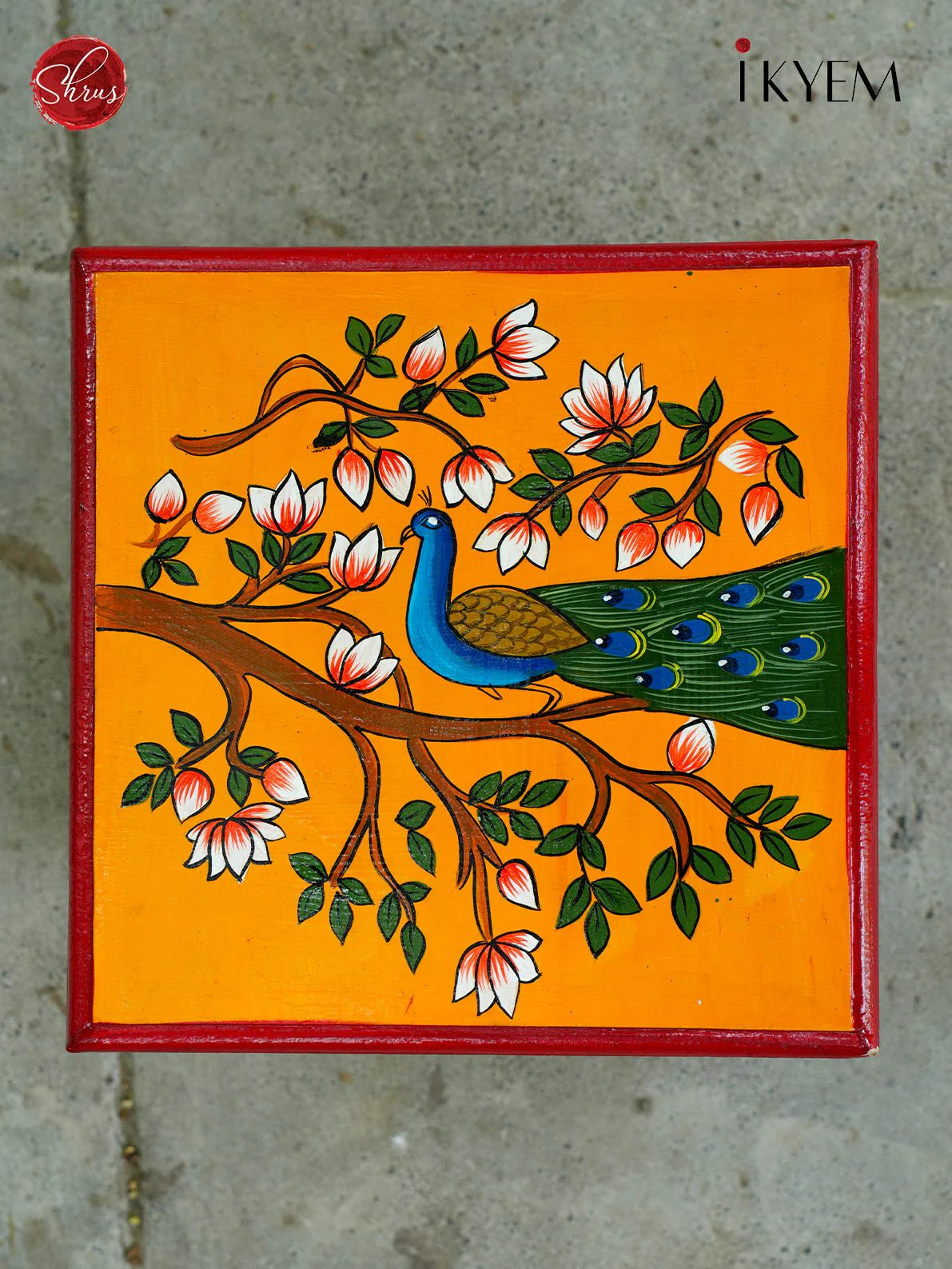 Hand Painted Wooden Square Chowki - Image 3