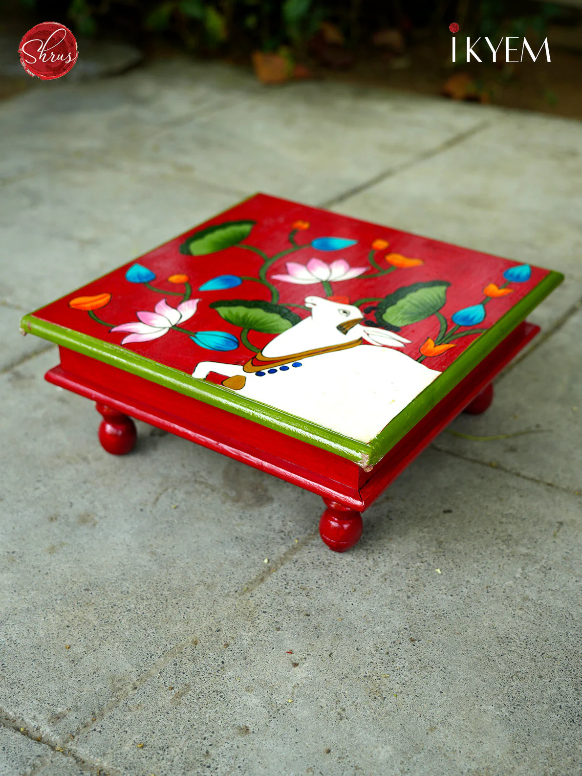 Handpainted Wooden Square Chowki - Image 2