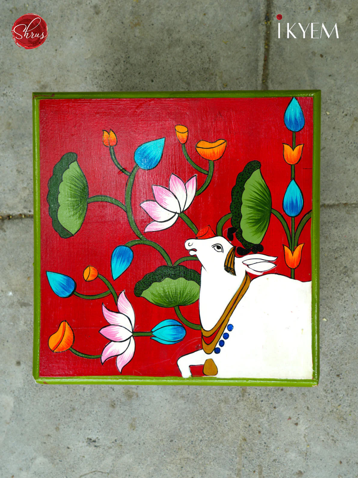 Handpainted Wooden Square Chowki - Image 3