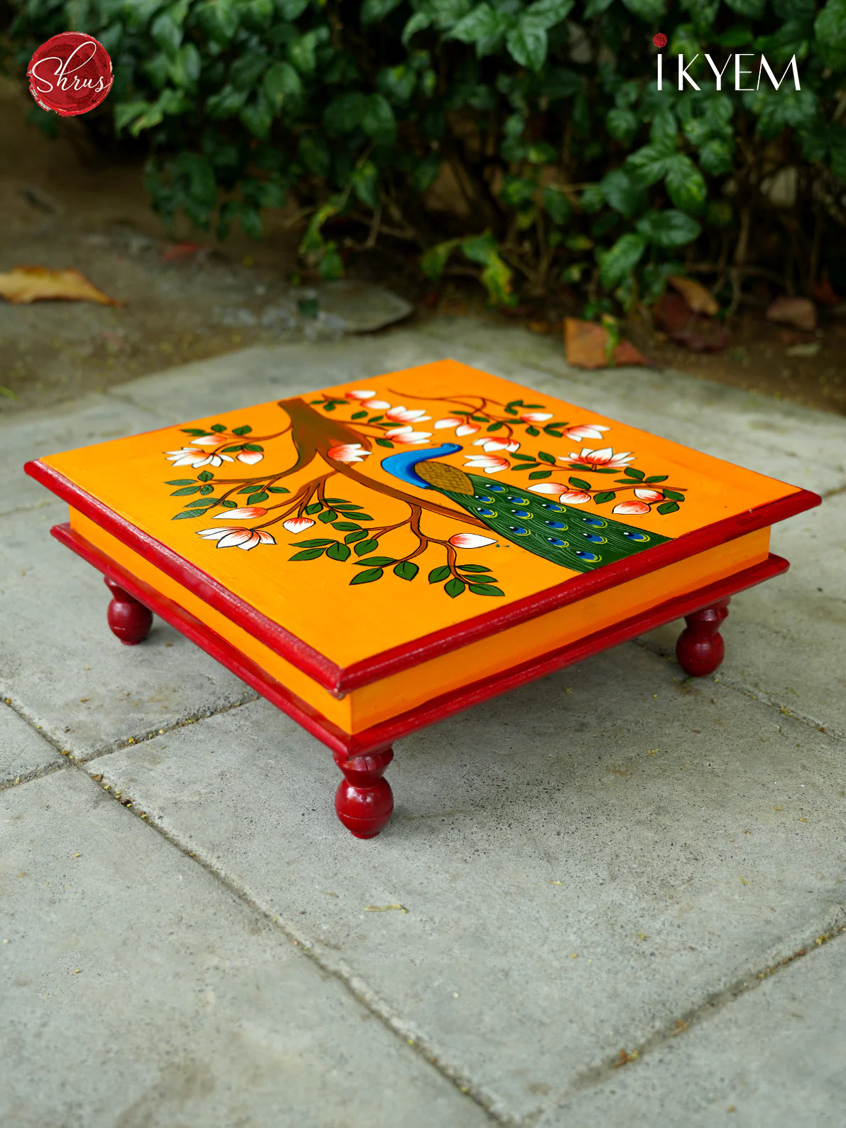 Handpainted Wooden Square Chowki - Image 2