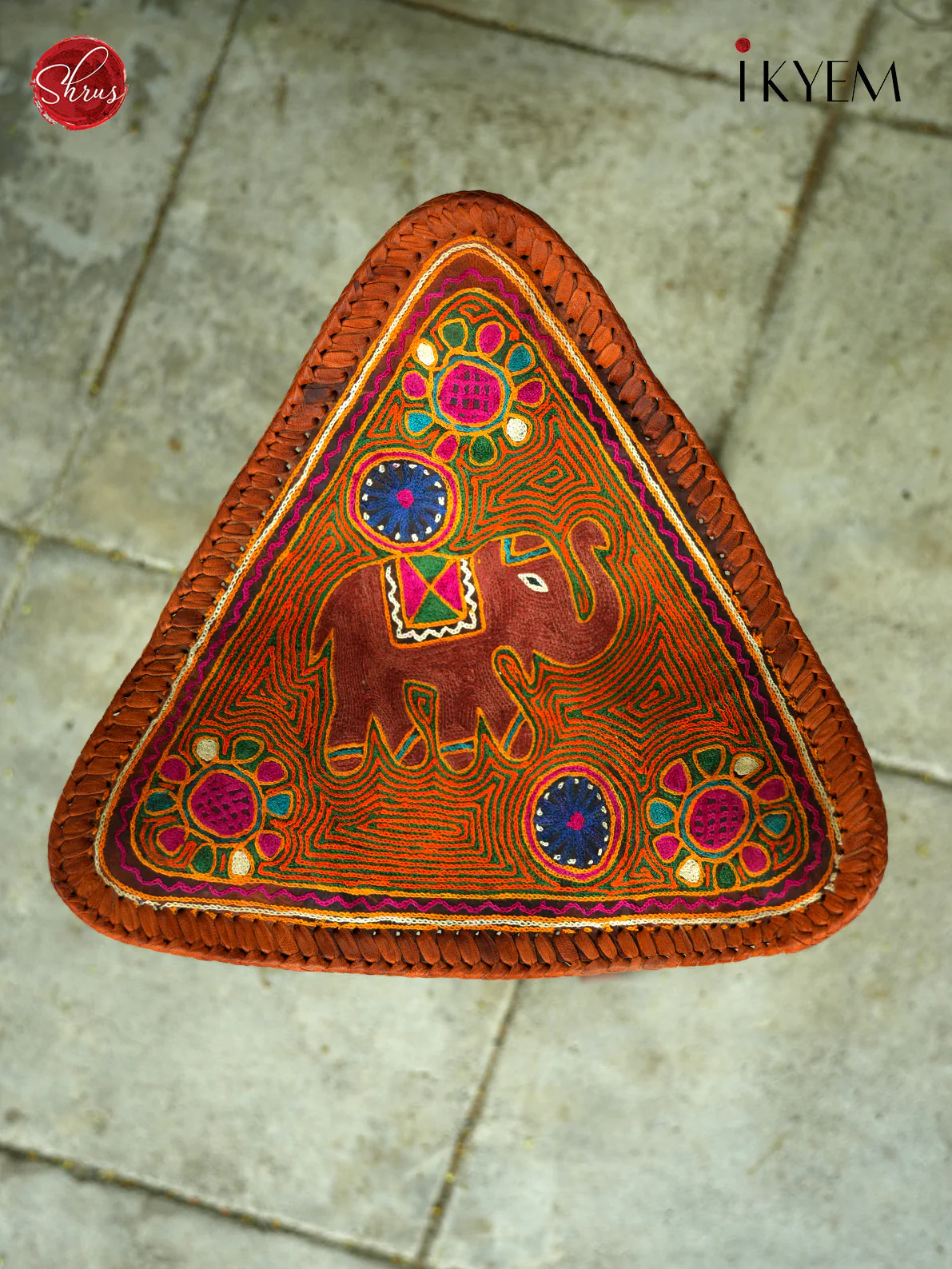 Leather Wooden Stool - Image 2