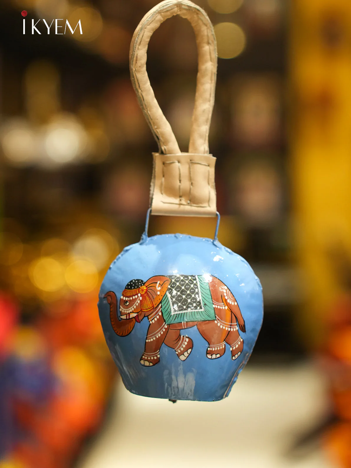 Blue Elephant Hand Painted Cow Bell