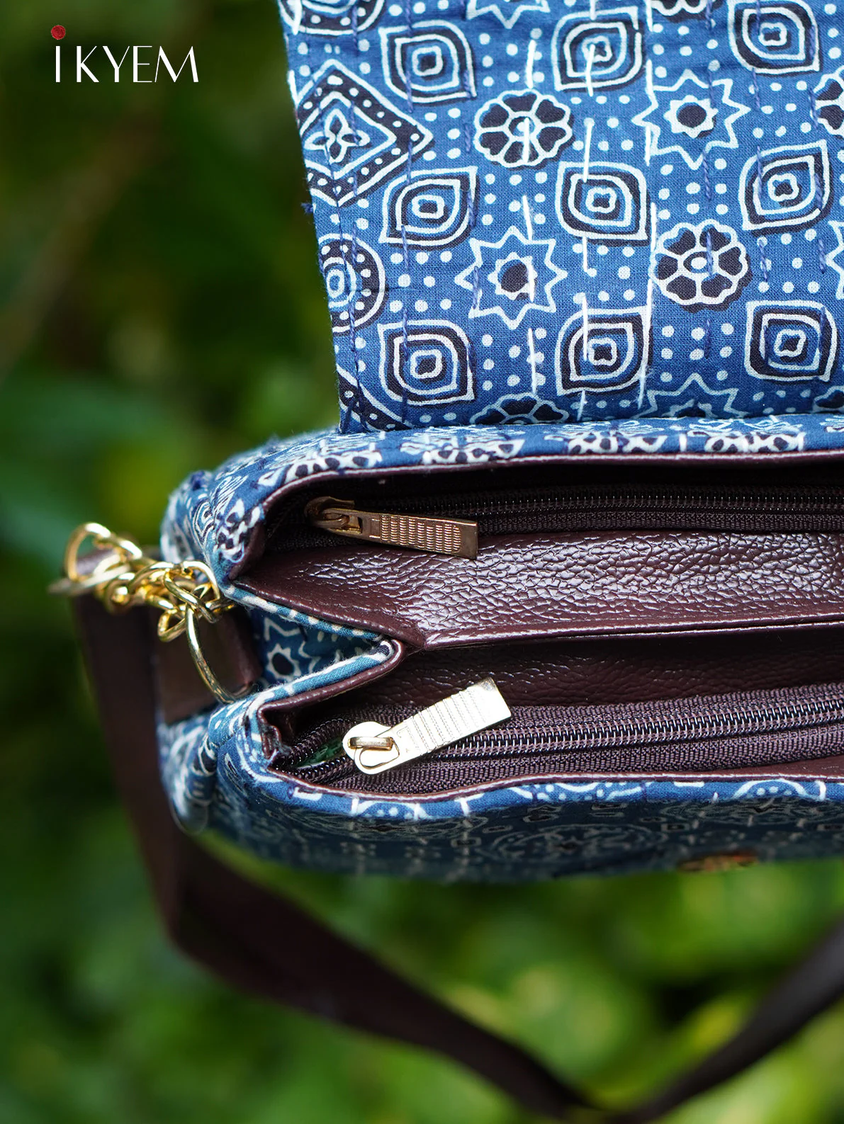 Blue & brown- Ajrakh hand bag - Image 3