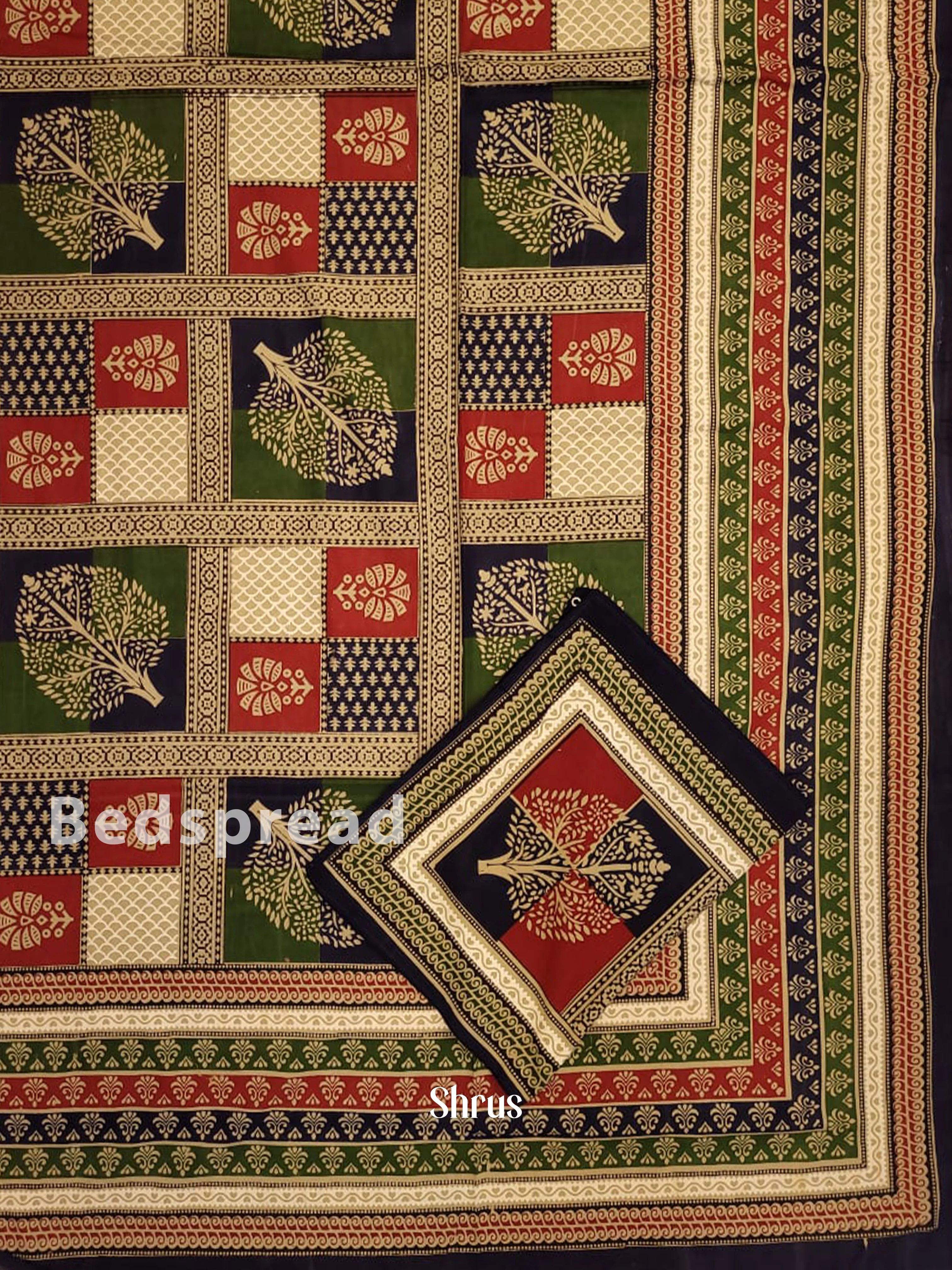 Navy Blue & Green - Bed Spreads - Image 3