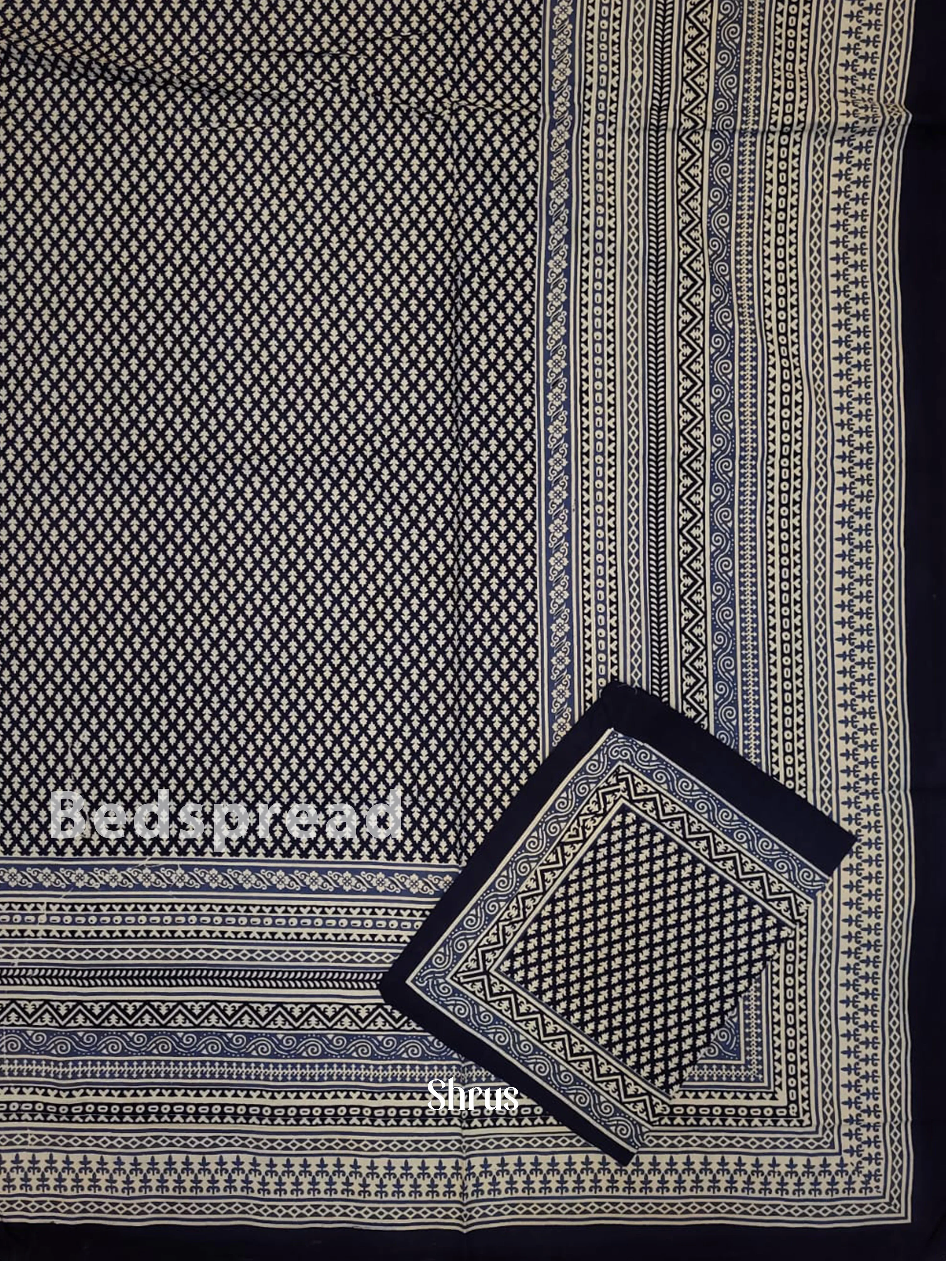 Navy Blue & Cream -Bed Spreads - Image 2