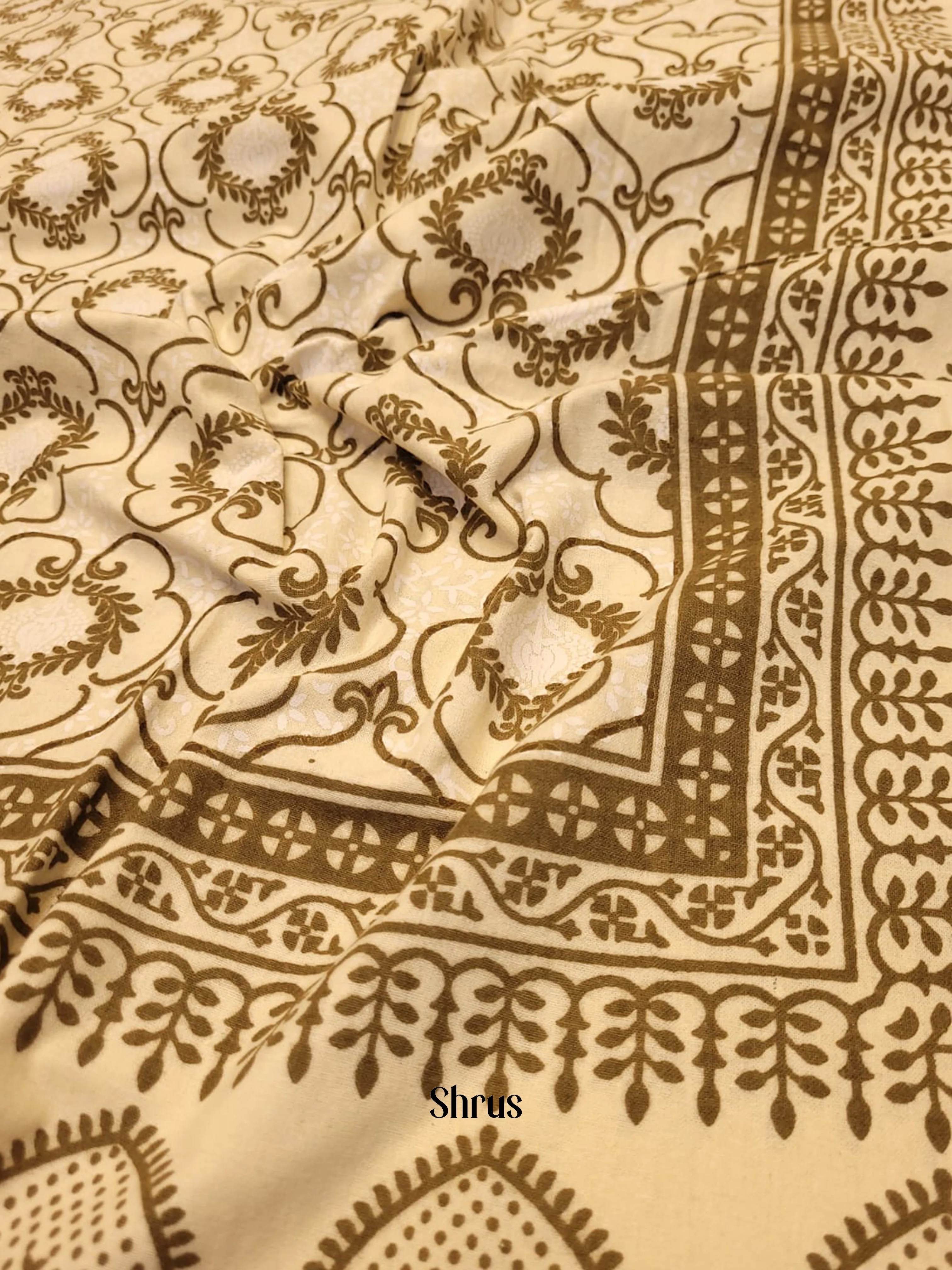 Beige & Mehandi Green - Bed Spreads