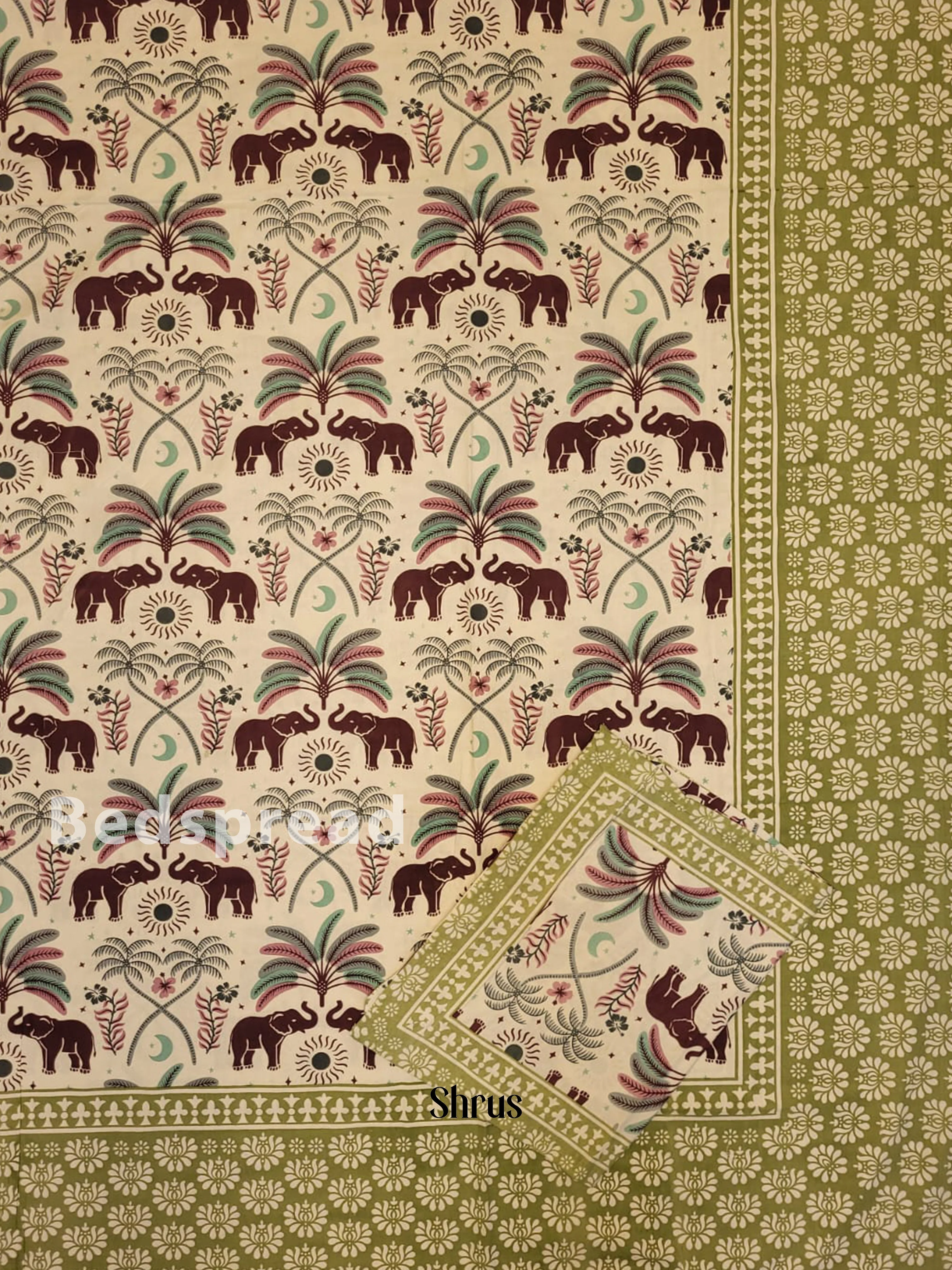 Cream  & Green -  Bed Spreads - Image 2