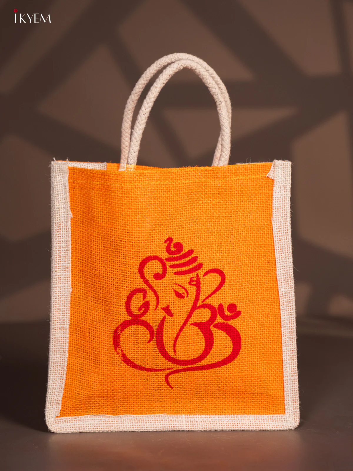 Beautiful Lord Ganesha Printed Orange Jute Bag - 4FJ01001
